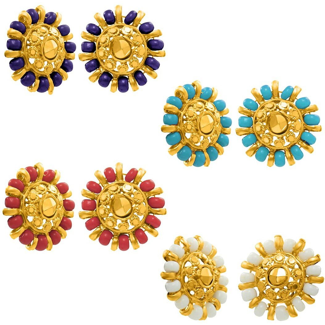 Nakabh Combo of 4 Gold Plated Moti Stud Tops Earrings for Women (Pack of 4 Pairs) (Combo - 08)