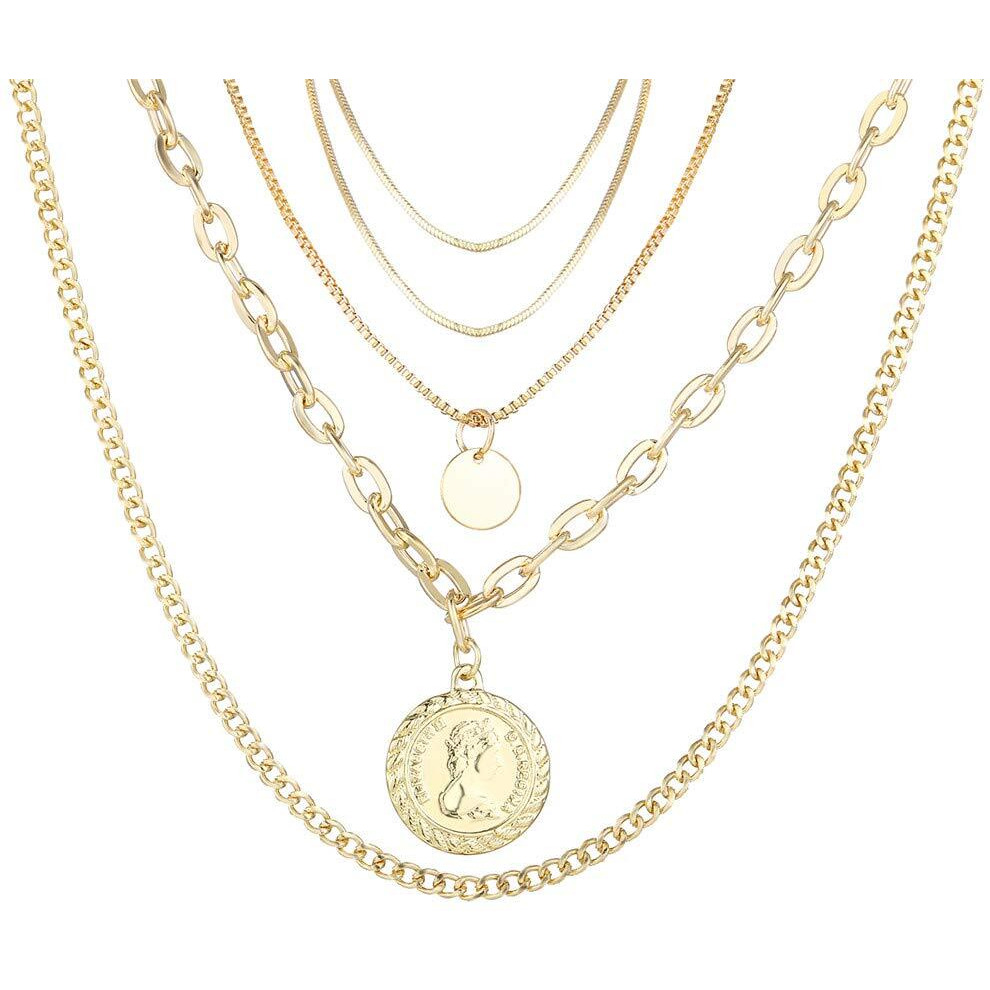 Shining Diva Fashion Latest Stylish Multilayer Metal Chain Pendant Necklace for Women (Gold11)