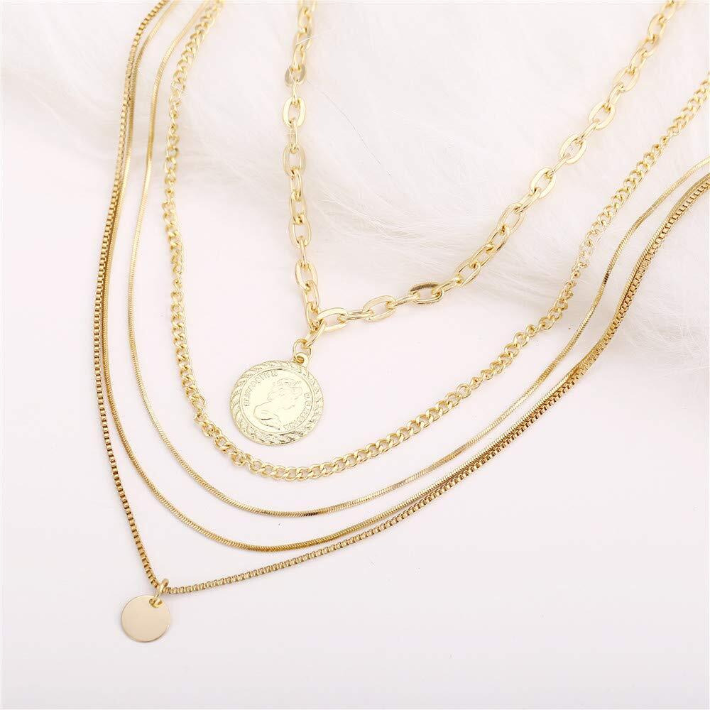 Shining Diva Fashion Latest Stylish Multilayer Metal Chain Pendant Necklace for Women (Gold11)