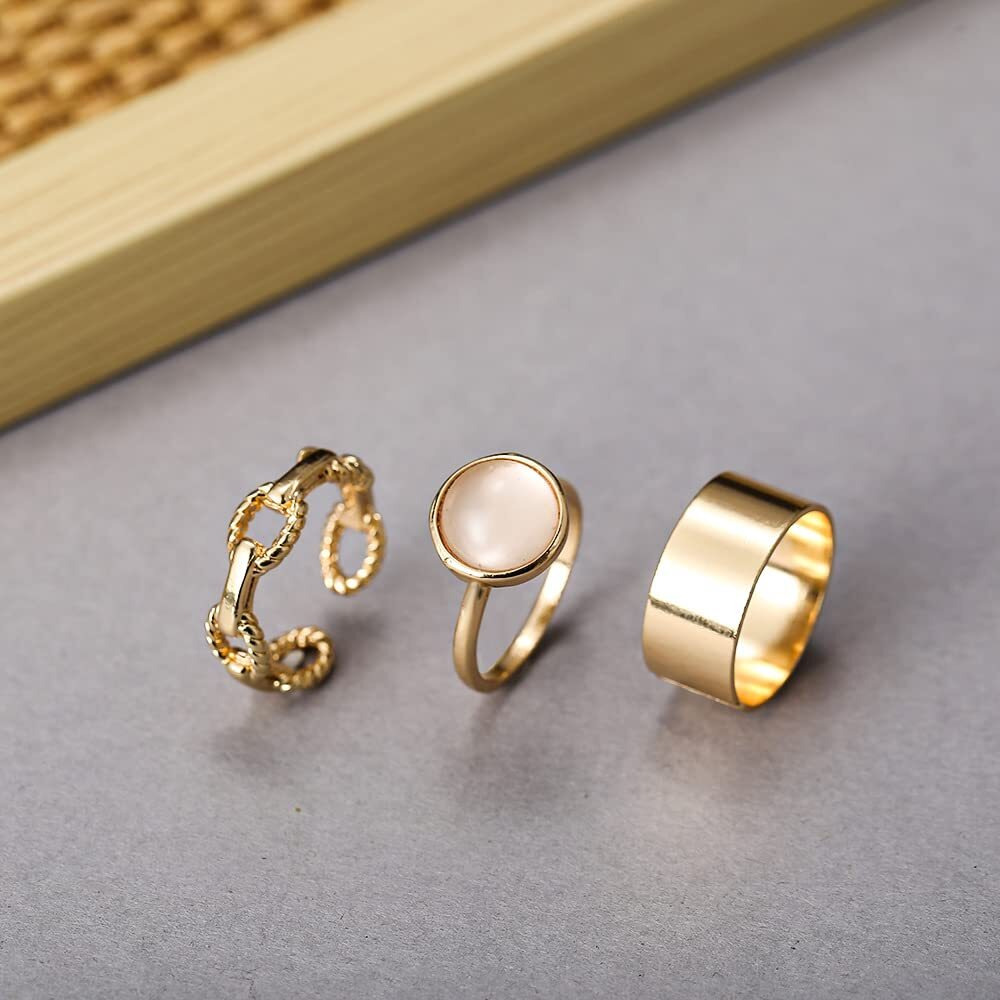 Shining Diva Fashion Latest Stylish Metal Boho Midi Finger Rings for Women and Girls - Set of 3 (13025r), Golden