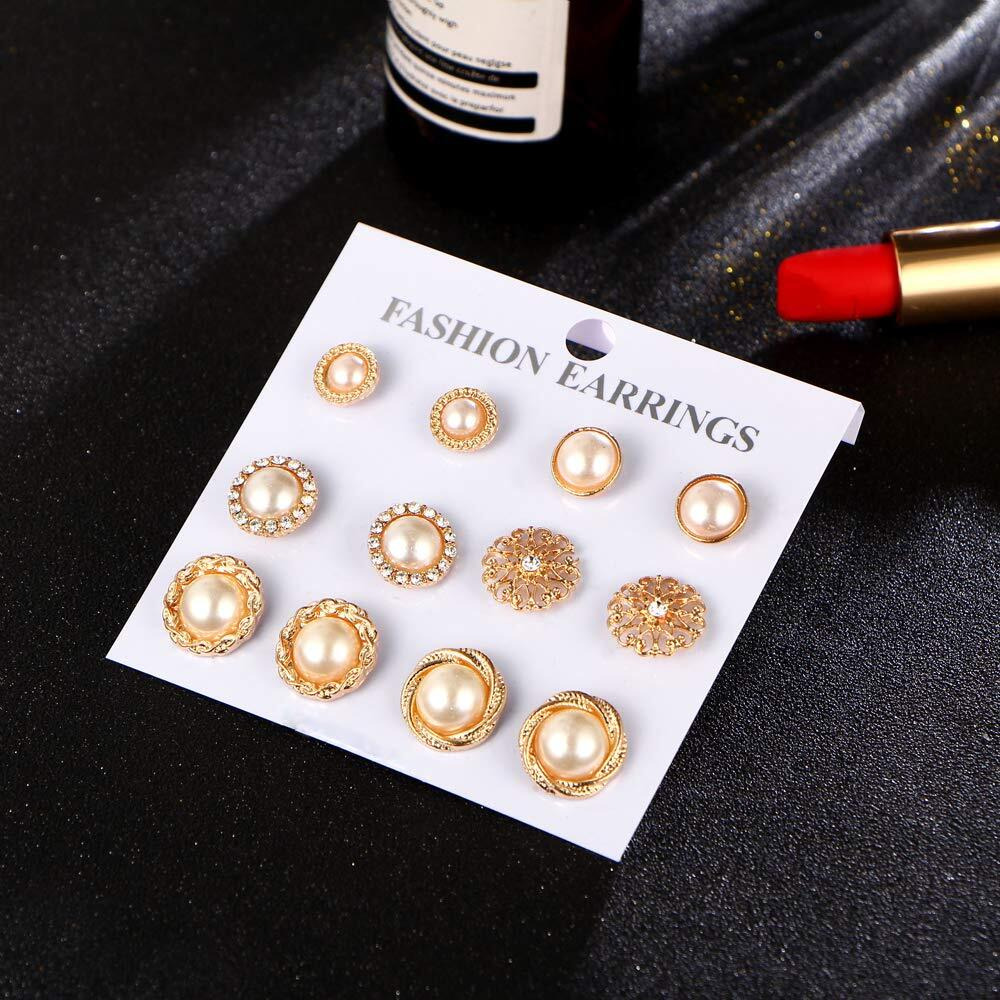 Jewels Galaxy Womens/Girls Fascinating Pearl Gold Plated Brass Stunning 6 Pair of Stud Earrings (Golden, JG-PC-ERGG-171)