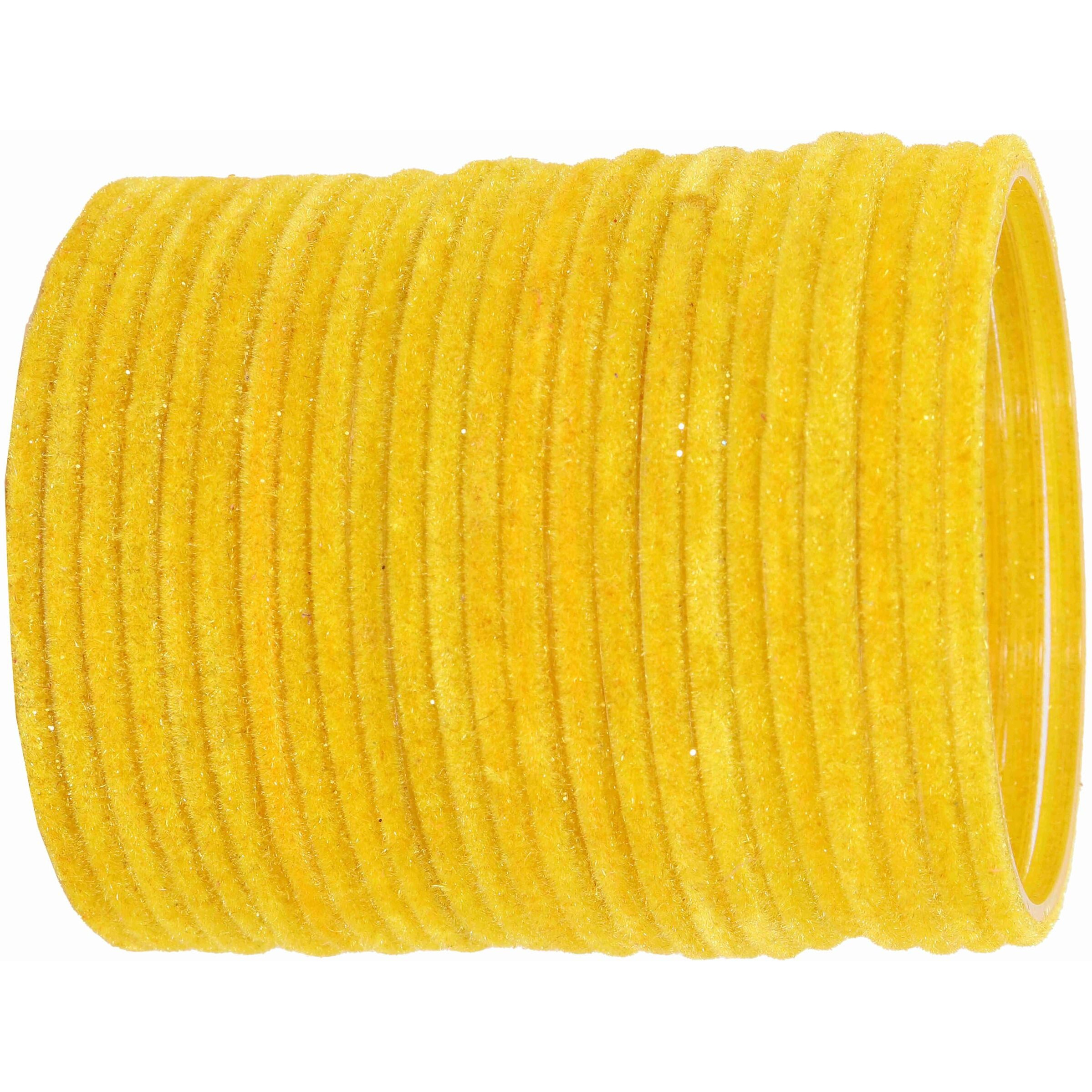 NMII Glass Velvet Bangles Set For Women and Girls | Plain Glass Bangles | Velvet Chudi | Simple Bangles For Women | Kaanch ki Chudi | Stylish Glass bangles- Set of 24, (Glass Velvet-Yellow-2.4)