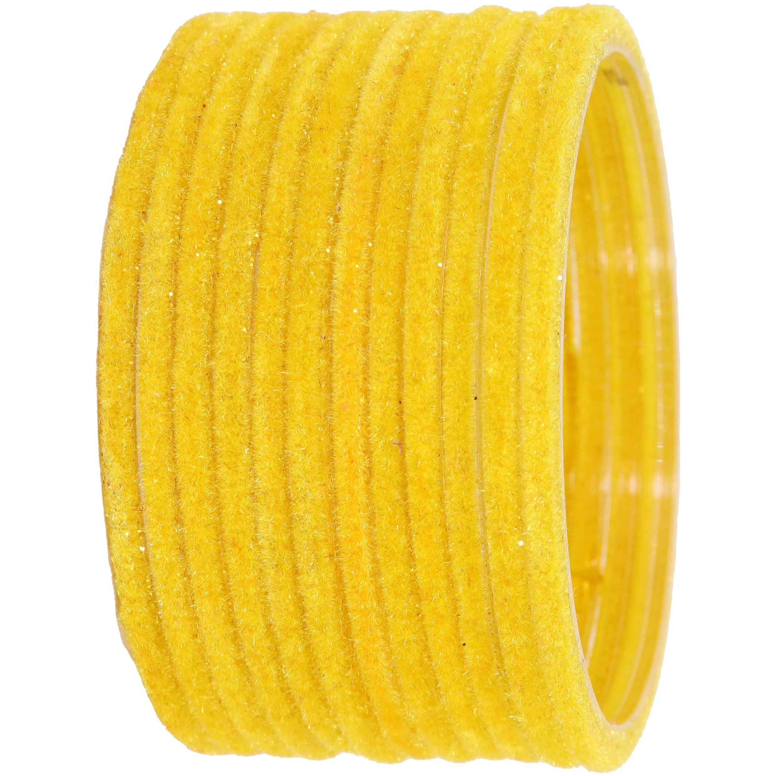 NMII Glass Velvet Bangles Set For Women and Girls | Plain Glass Bangles | Velvet Chudi | Simple Bangles For Women | Kaanch ki Chudi | Stylish Glass bangles- Set of 24, (Glass Velvet-Yellow-2.4)