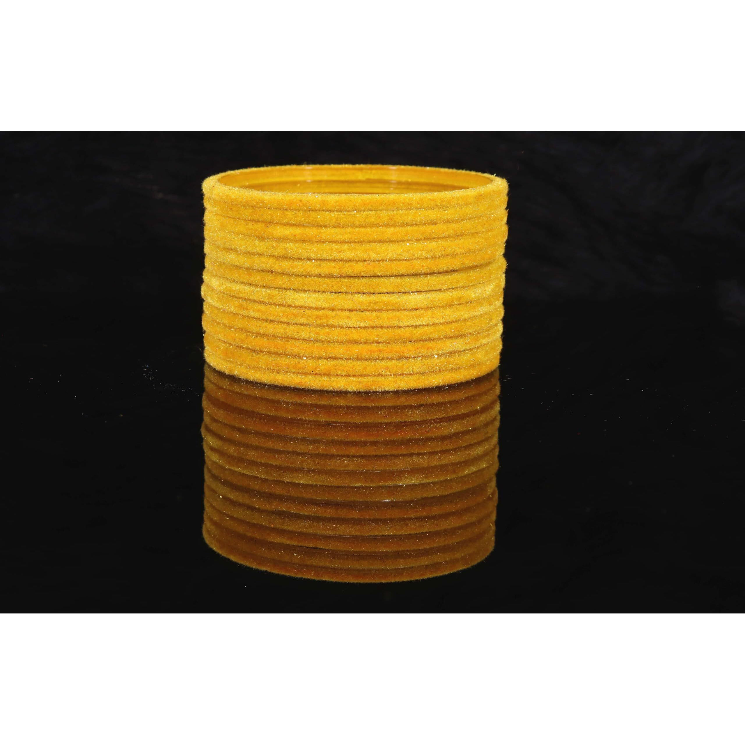 NMII Glass Velvet Bangles Set For Women and Girls | Plain Glass Bangles | Velvet Chudi | Simple Bangles For Women | Kaanch ki Chudi | Stylish Glass bangles- Set of 24, (Glass Velvet-Yellow-2.4)
