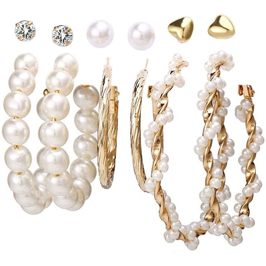 Shining Diva Fashion Latest Stylish Combo Design 6 Pairs Metal Earrings for Women and Girls (G11865er), Golden, 1