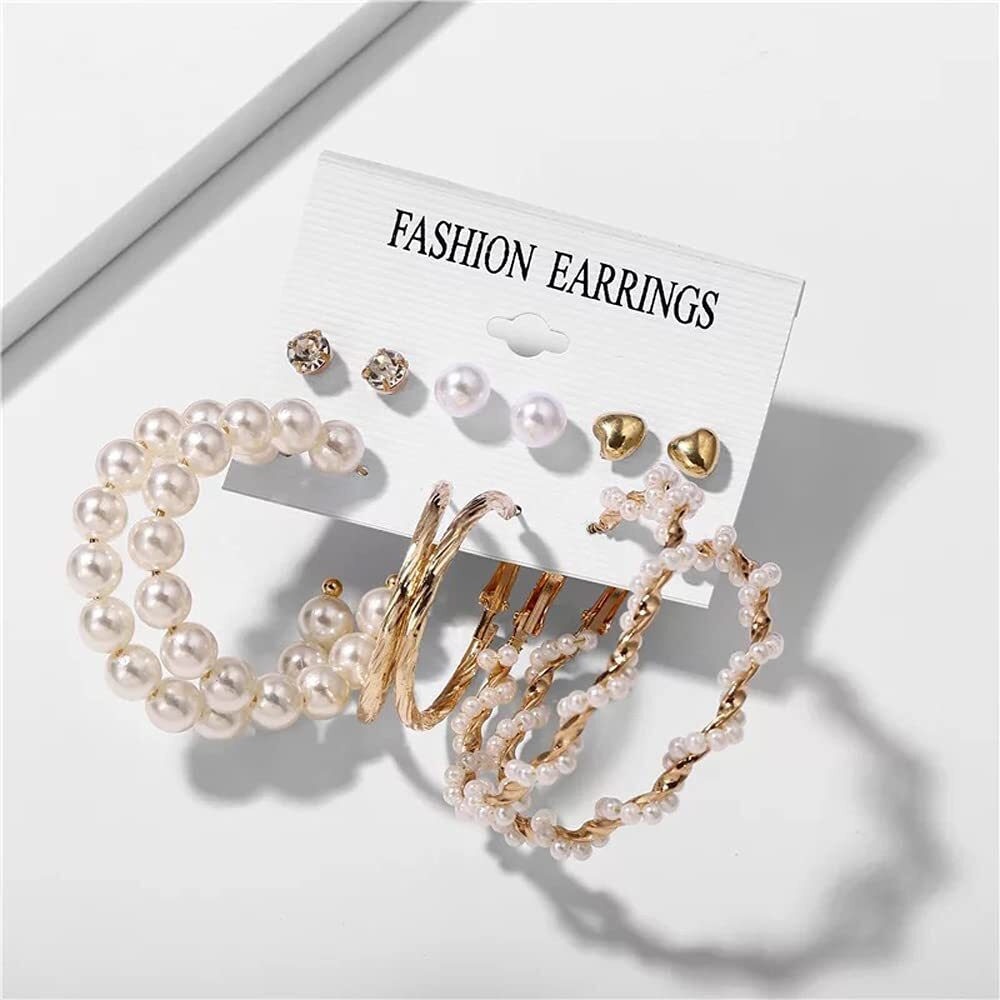 Shining Diva Fashion Latest Stylish Combo Design 6 Pairs Metal Earrings for Women and Girls (G11865er), Golden, 1