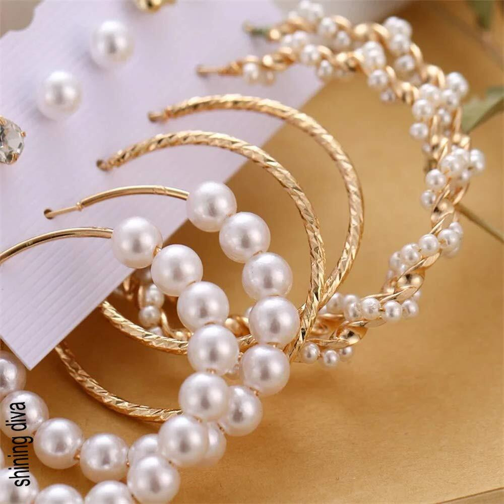 Shining Diva Fashion Latest Stylish Combo Design 6 Pairs Metal Earrings for Women and Girls (G11865er), Golden, 1