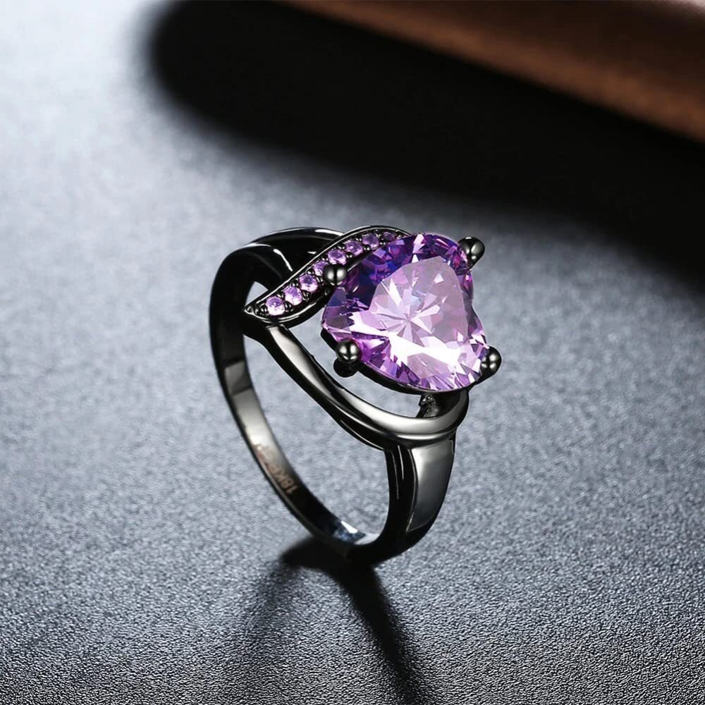 Fashion Frill Womens Ring Butterfly Design Silver Plated Adjustable Finger Ring For Women Girls Valentine Ring Red Crystal Rings Jewellery for Women Anniversary Gift for Wife (Purple, Adjustable)