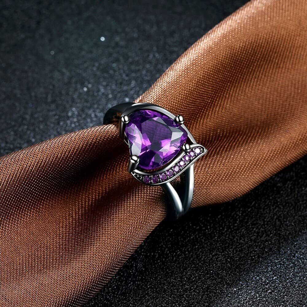 Fashion Frill Womens Ring Butterfly Design Silver Plated Adjustable Finger Ring For Women Girls Valentine Ring Red Crystal Rings Jewellery for Women Anniversary Gift for Wife (Purple, Adjustable)