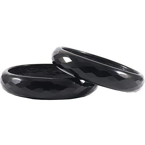 NMII Glass with Diamond Cutting Pattern Glossy Opaque Bangle/Kadaa set for Women/Girls, (Black_2.8 Inches), Pack Of 2 Kada Set