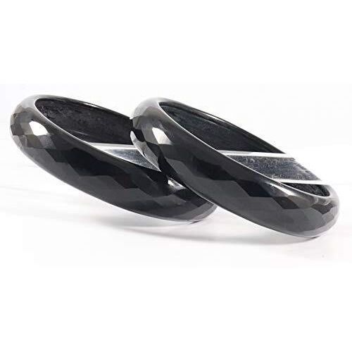 NMII Glass with Diamond Cutting Pattern Glossy Opaque Bangle/Kadaa set for Women/Girls, (Black_2.8 Inches), Pack Of 2 Kada Set