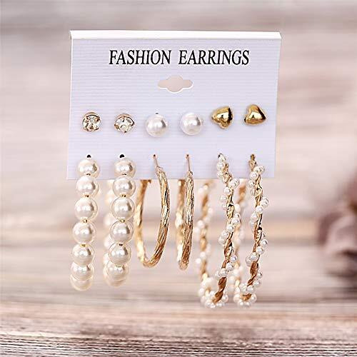 Jewels Galaxy Stylish Pearl & AD Multi Designs Stunning 6 Pair of Earrings Jewellery For Women & Girls (Design 1)