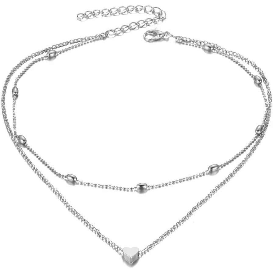 Shining Diva Fashion Latest Stylish Multilayer Metal Chain Pendant Necklace for Women (A12397np), Silver04