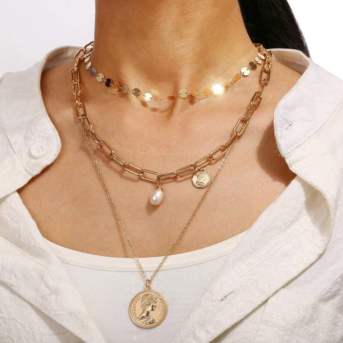 Jewels Galaxy Multi Layered Gold Plated Stunning Necklace for Women/Girls (Style 10) (CT-NCKK-44163)