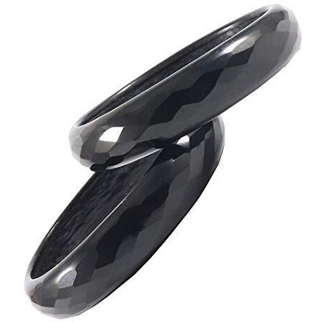 NMII Glass with Diamond Cutting Pattern Glossy Opaque Bangle/Kadaa set for Women/Girls, (Black_2.6 Inches), Pack Of 2 Kada Set