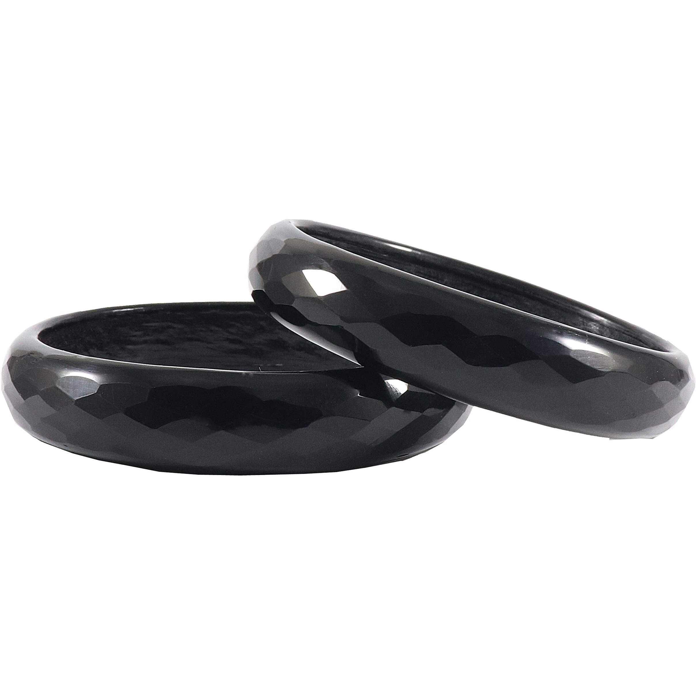 NMII Glass with Diamond Cutting Pattern Glossy Opaque Bangle/Kadaa set for Women/Girls, (Black_2.6 Inches), Pack Of 2 Kada Set