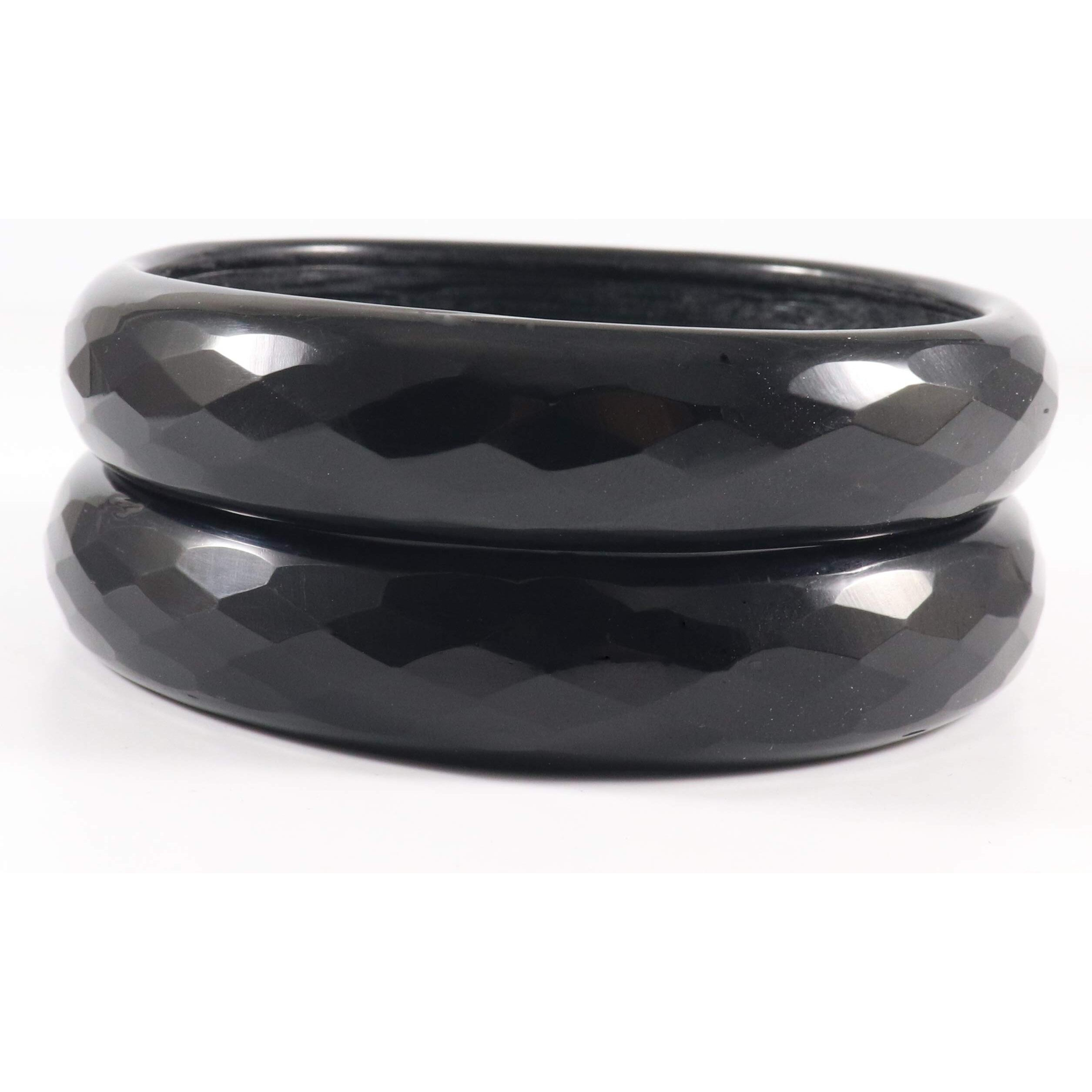 NMII Glass with Diamond Cutting Pattern Glossy Opaque Bangle/Kadaa set for Women/Girls, (Black_2.6 Inches), Pack Of 2 Kada Set