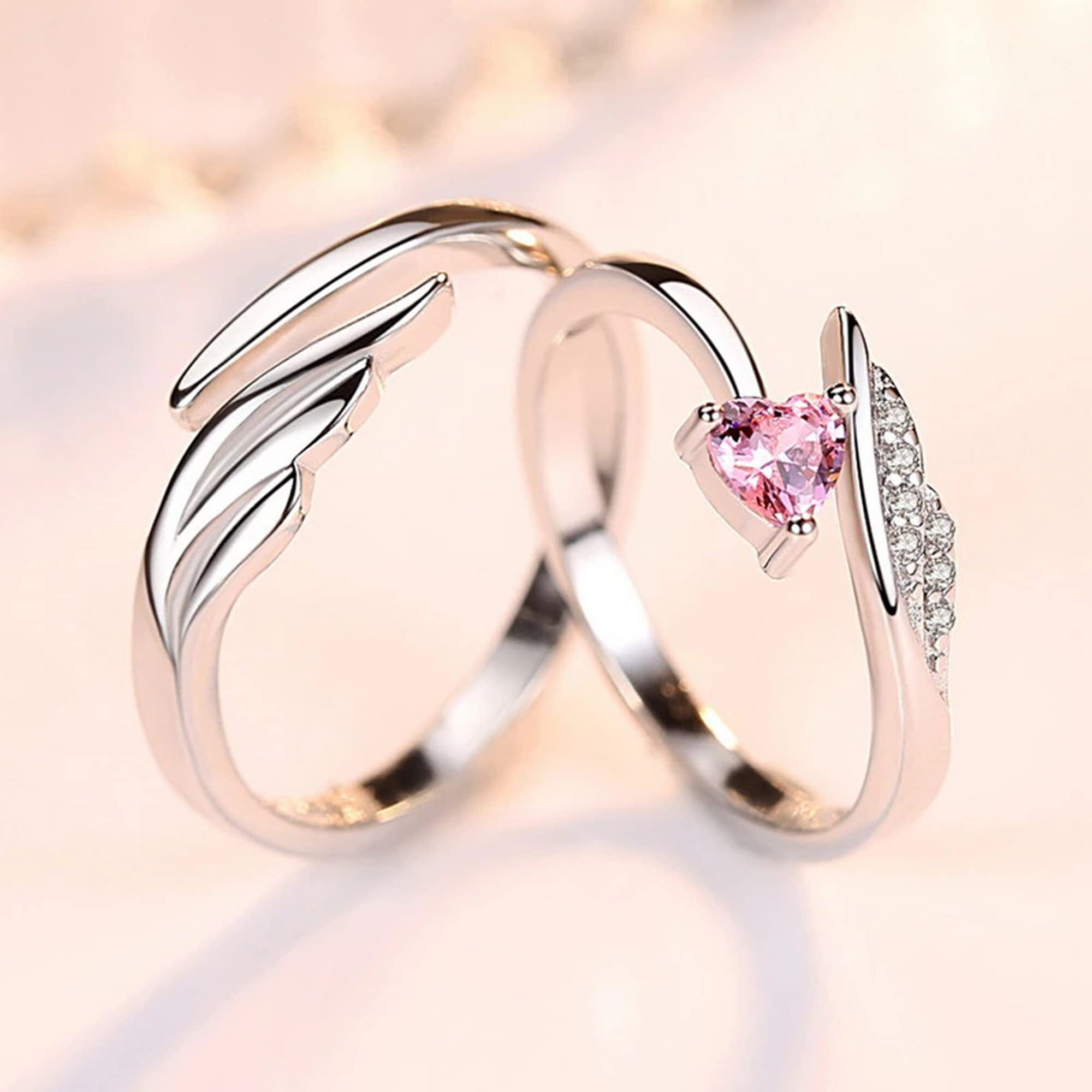 Fashion Frill Delicate Rings For Women Crystal Silver Plated Heart Design Adjustable Silver Ring Finger Couple Ring For Women Girls Men Boys Rings Wife Girlfriend Valentine