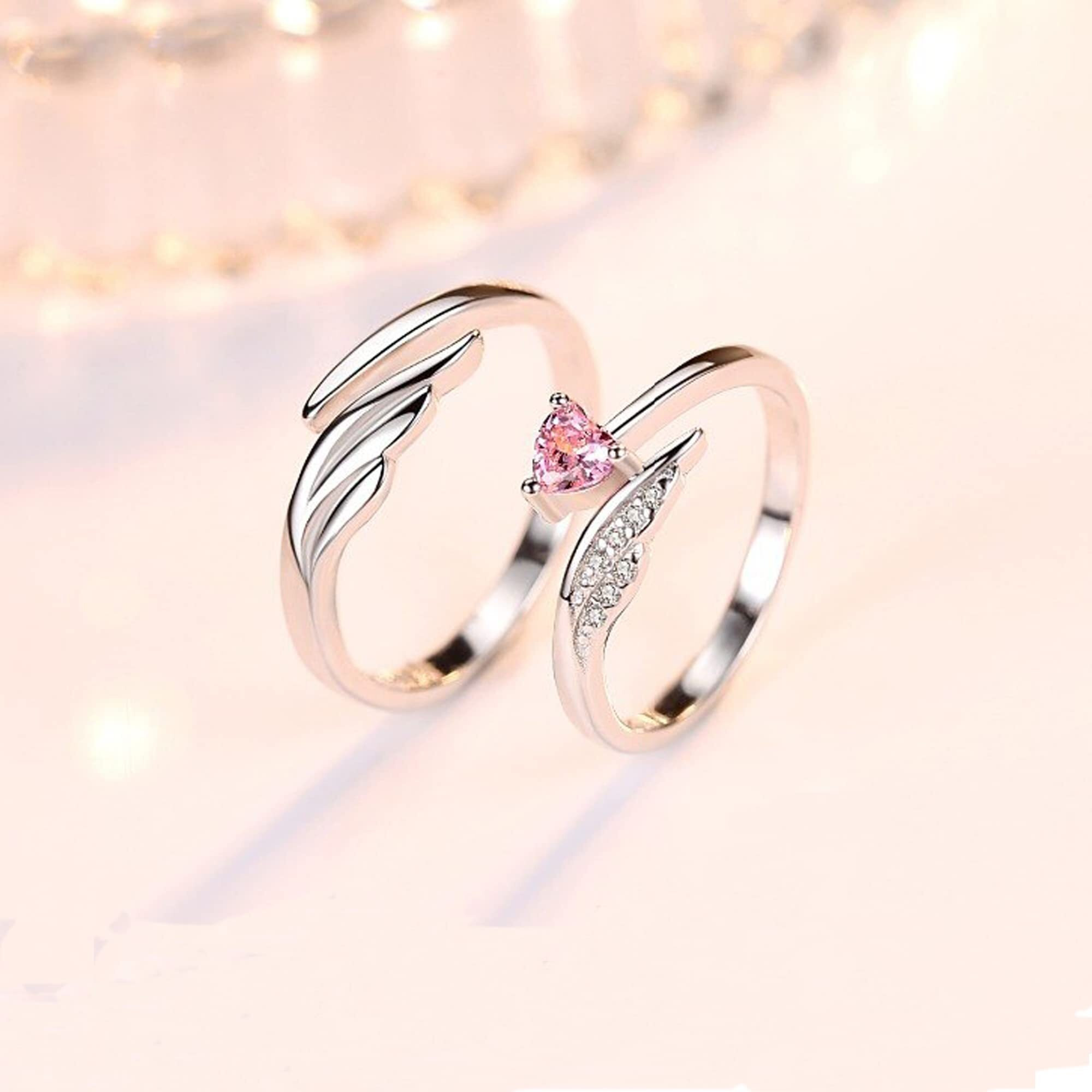 Fashion Frill Delicate Rings For Women Crystal Silver Plated Heart Design Adjustable Silver Ring Finger Couple Ring For Women Girls Men Boys Rings Wife Girlfriend Valentine