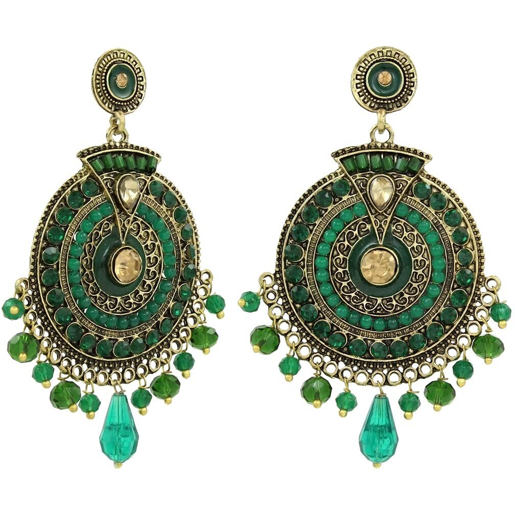 Nakabh Ethnic Gold Plated Oxidised Alloy Jhumki Earrings for Women Stylish (Design 05 (Green))