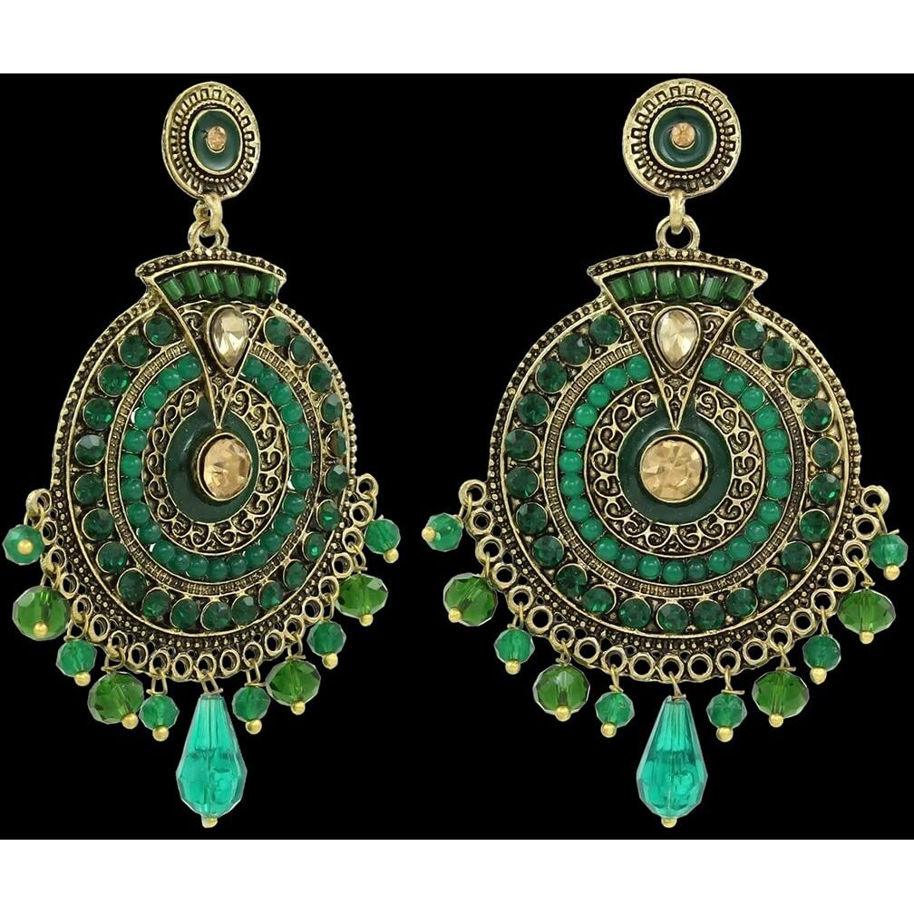 Nakabh Ethnic Gold Plated Oxidised Alloy Jhumki Earrings for Women Stylish (Design 05 (Green))