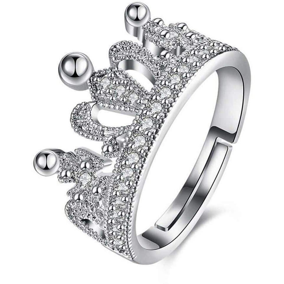 Jewels Galaxy Amazing Zircon Crown Silver Plated Wonderful Adjustable Ring for Women/Girls (SMNJG-RNGG-5183)