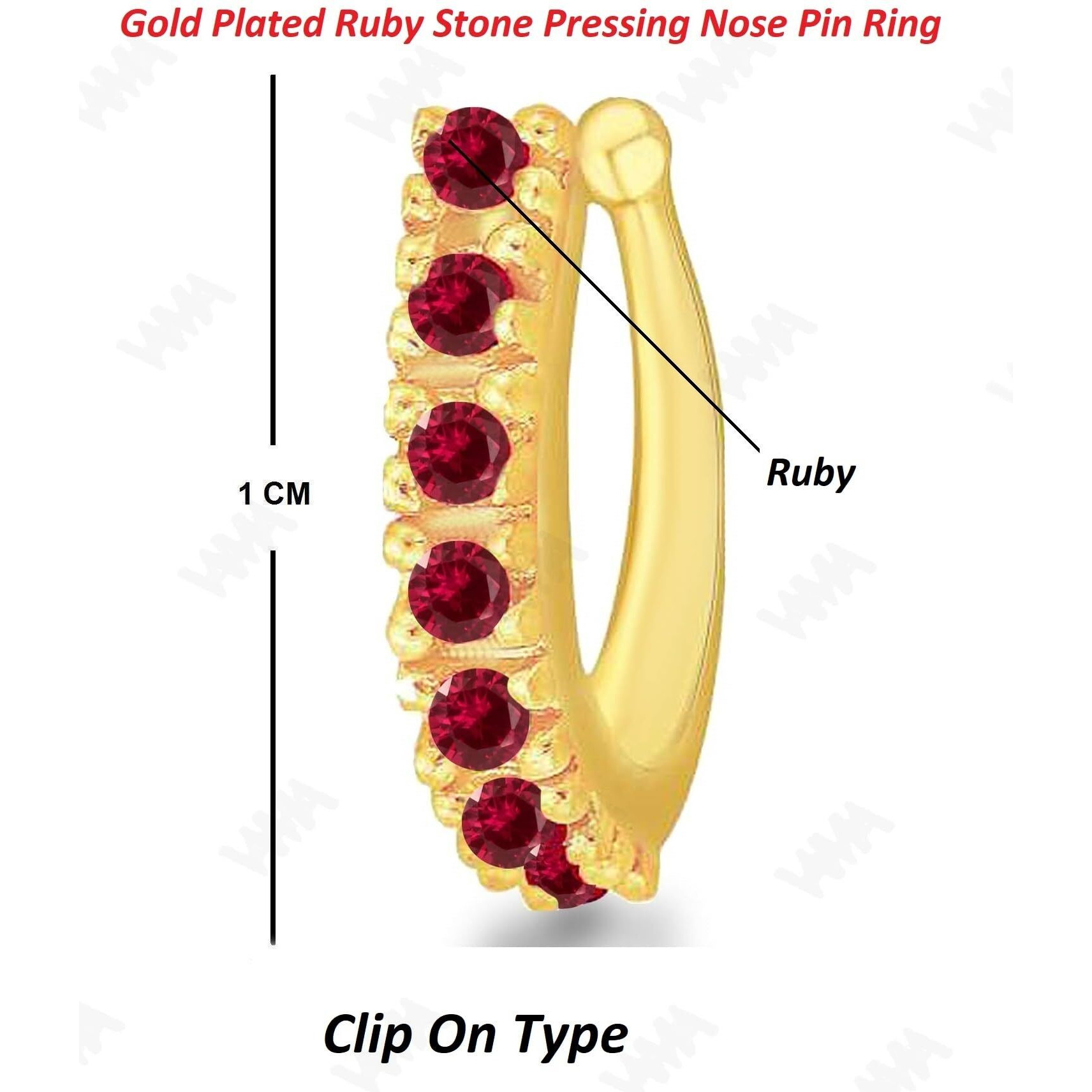 VAMA FASHIONS Without Piercing Clip on Nose pin without Hole Pressing Type Press Nose ring Stud for Women (Ruby Nose Ring Gold)