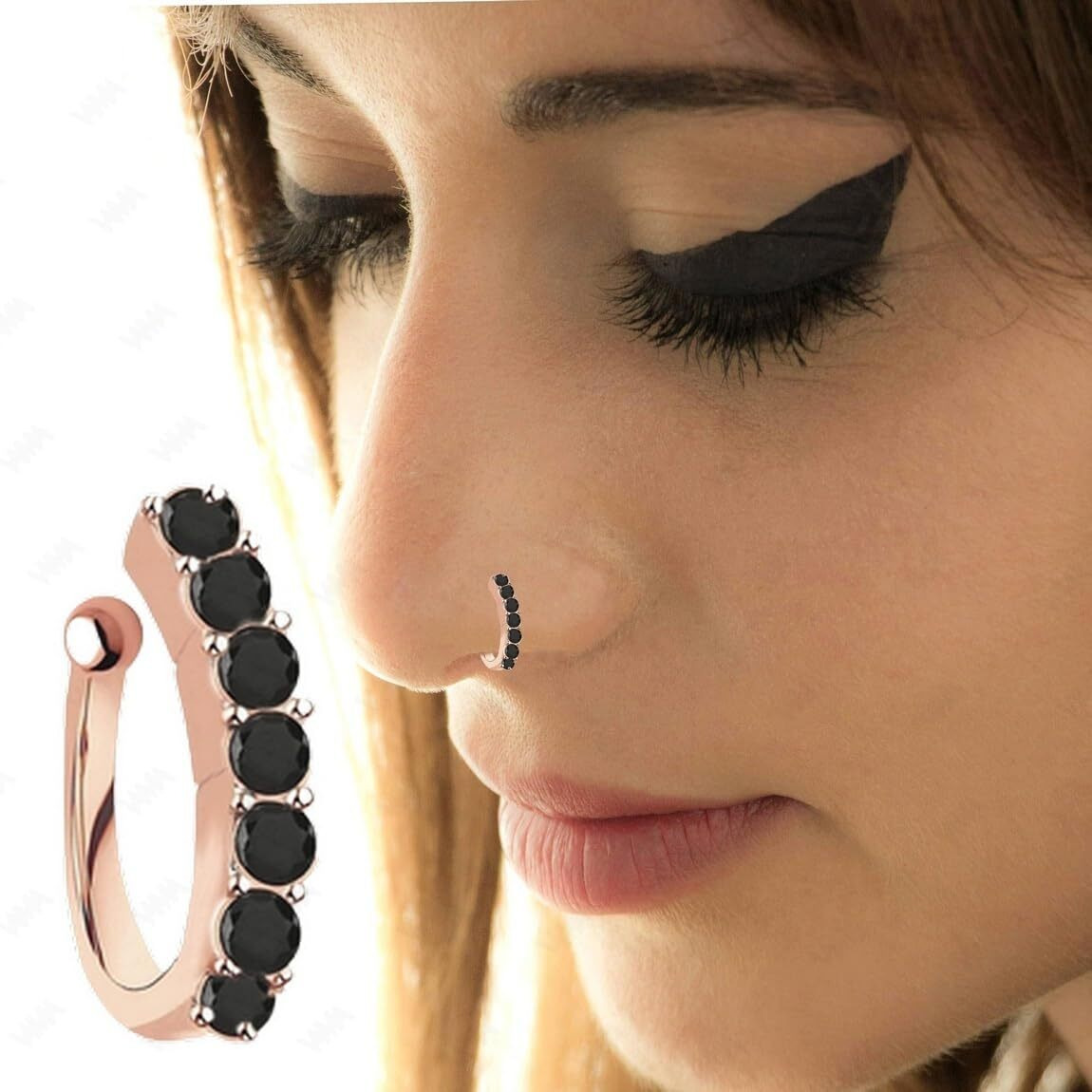 VAMA FASHIONS Without Piercing Clip on Nose pin without Hole Pressing Type Press Nose ring Stud for Women (Rose Gold Nose ring)