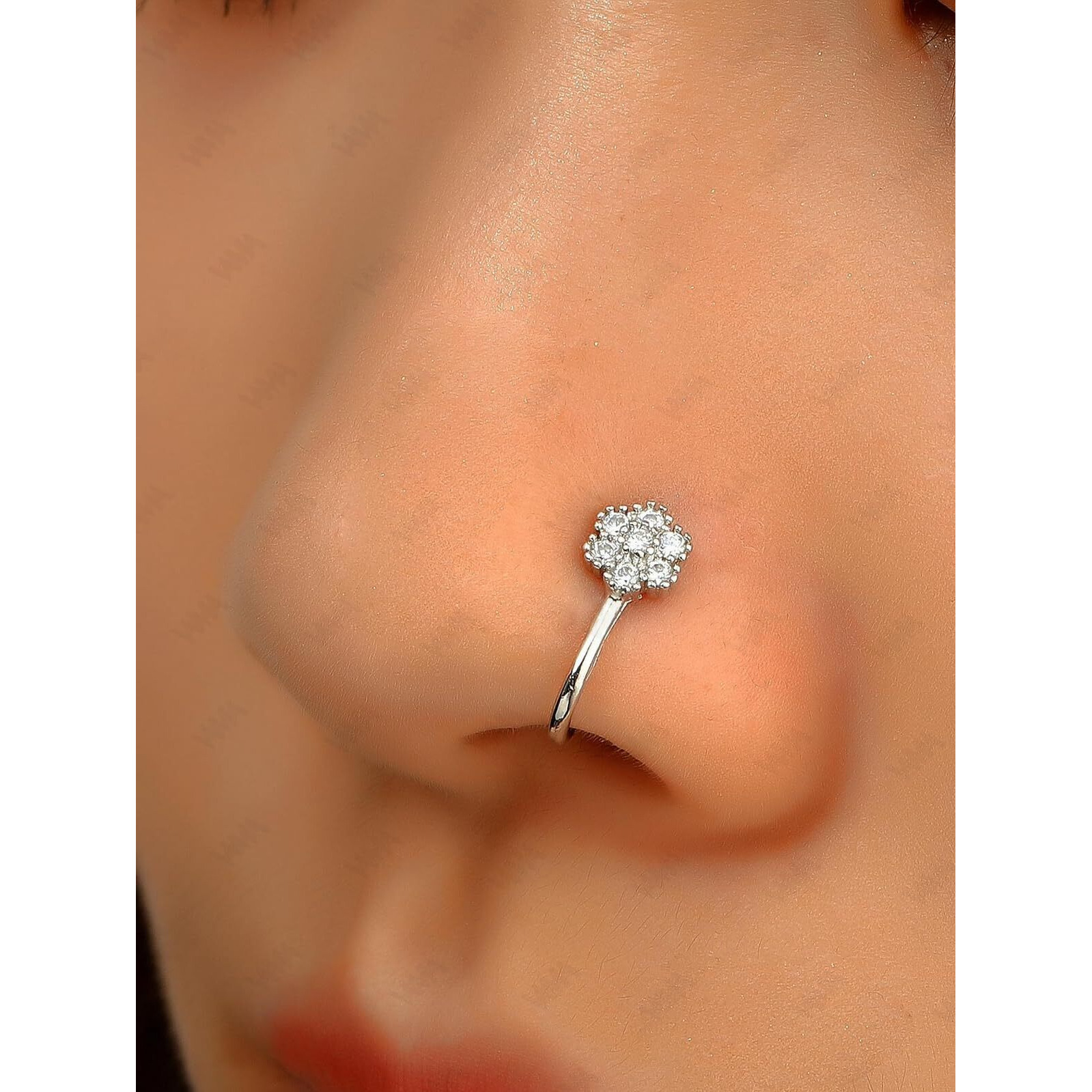 VAMA FASHIONS Without Piercing Clip on Silver Nose pin without Hole Pressing Type Press Nose ring for Women (Silver nose studs)