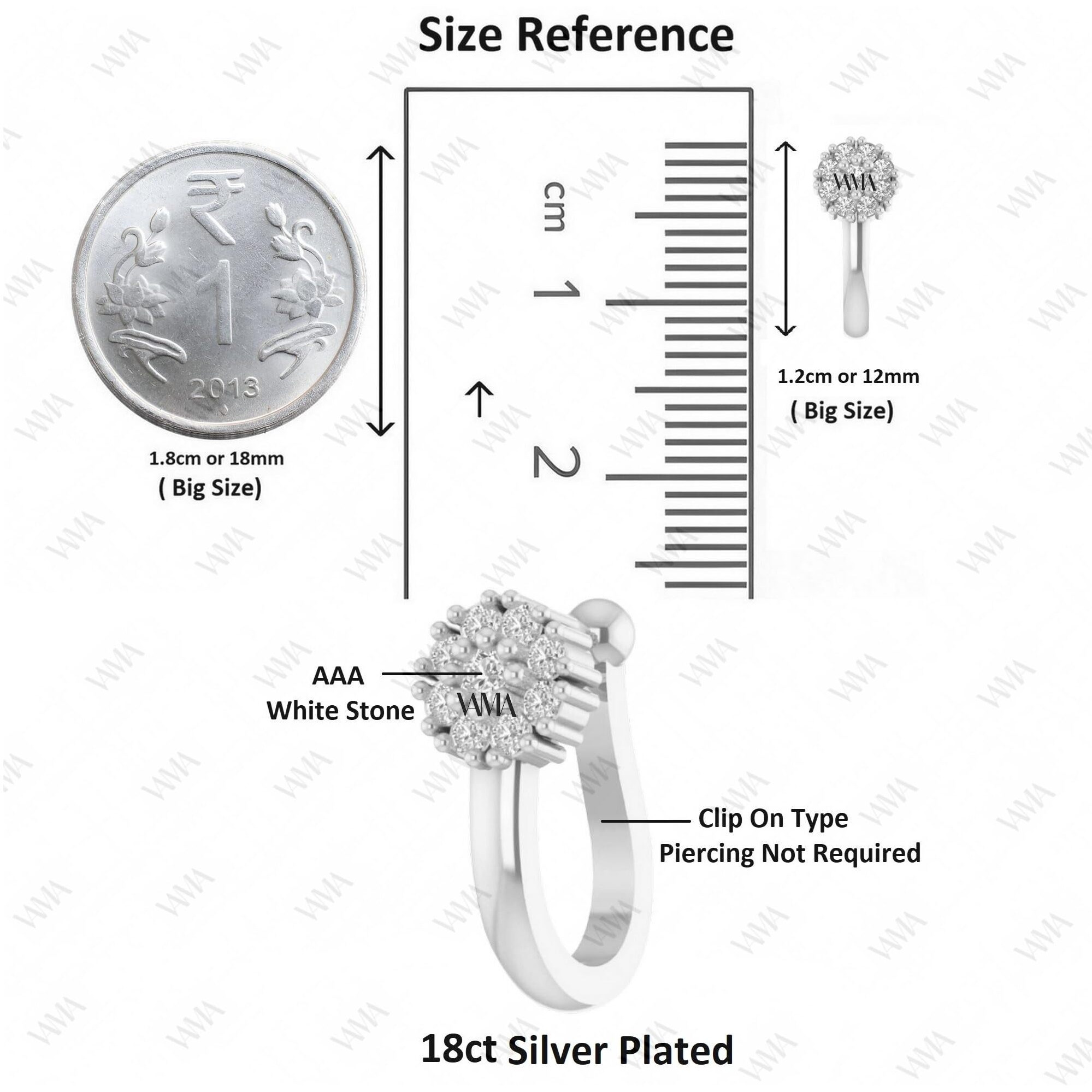 VAMA FASHIONS Without Piercing Clip on Silver Nose pin without Hole Pressing Type Press Nose ring for Women (Silver nose studs)