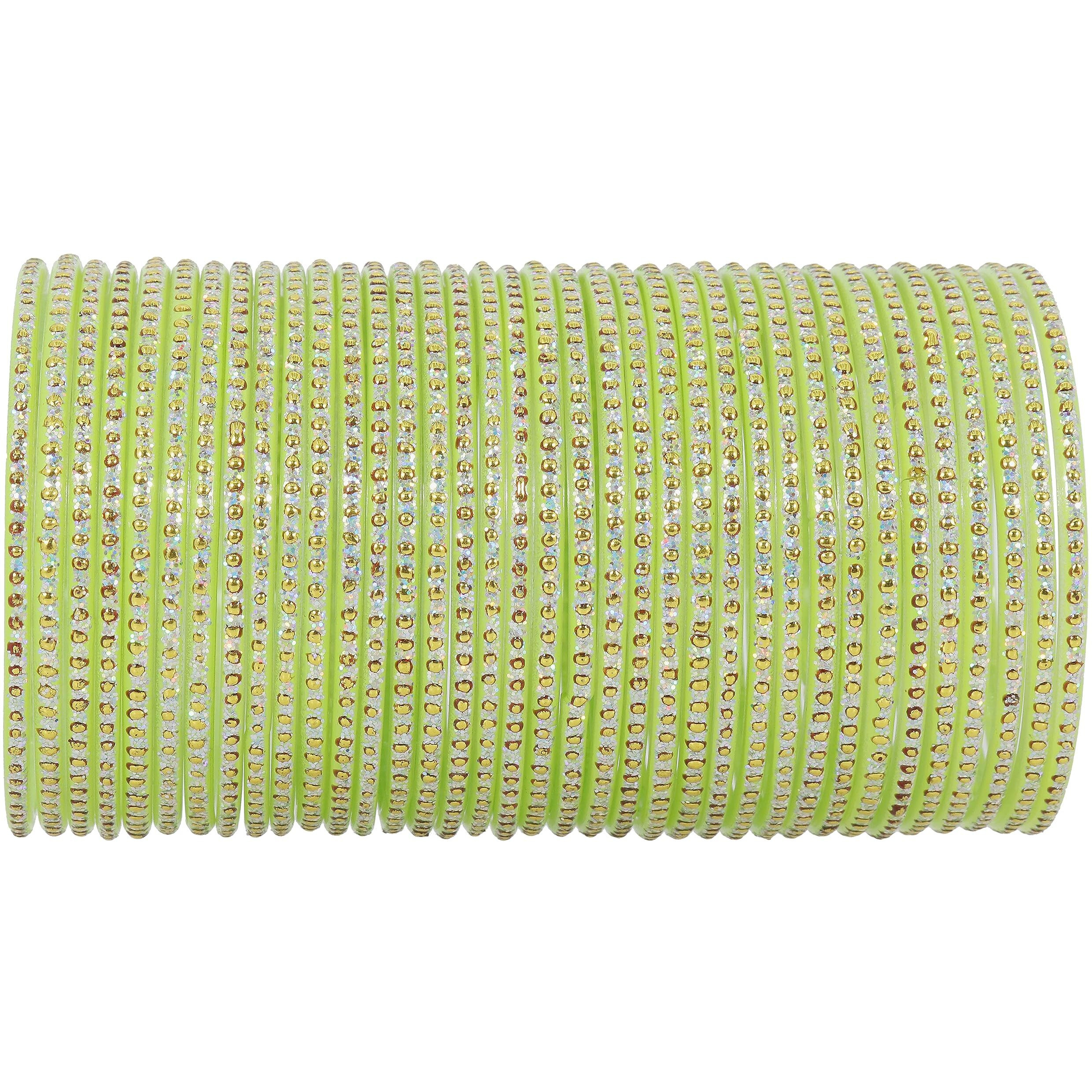 NMII Glass with Polka Dots & Glitter Stylish Fancy Bangles Set For Women & Girls | Glass Bangles | Traditional Women Bangles - Pack of 36 Bangle, (F181-Momos-TGreen-2.8 Inches), Pack Of 36 Bangles