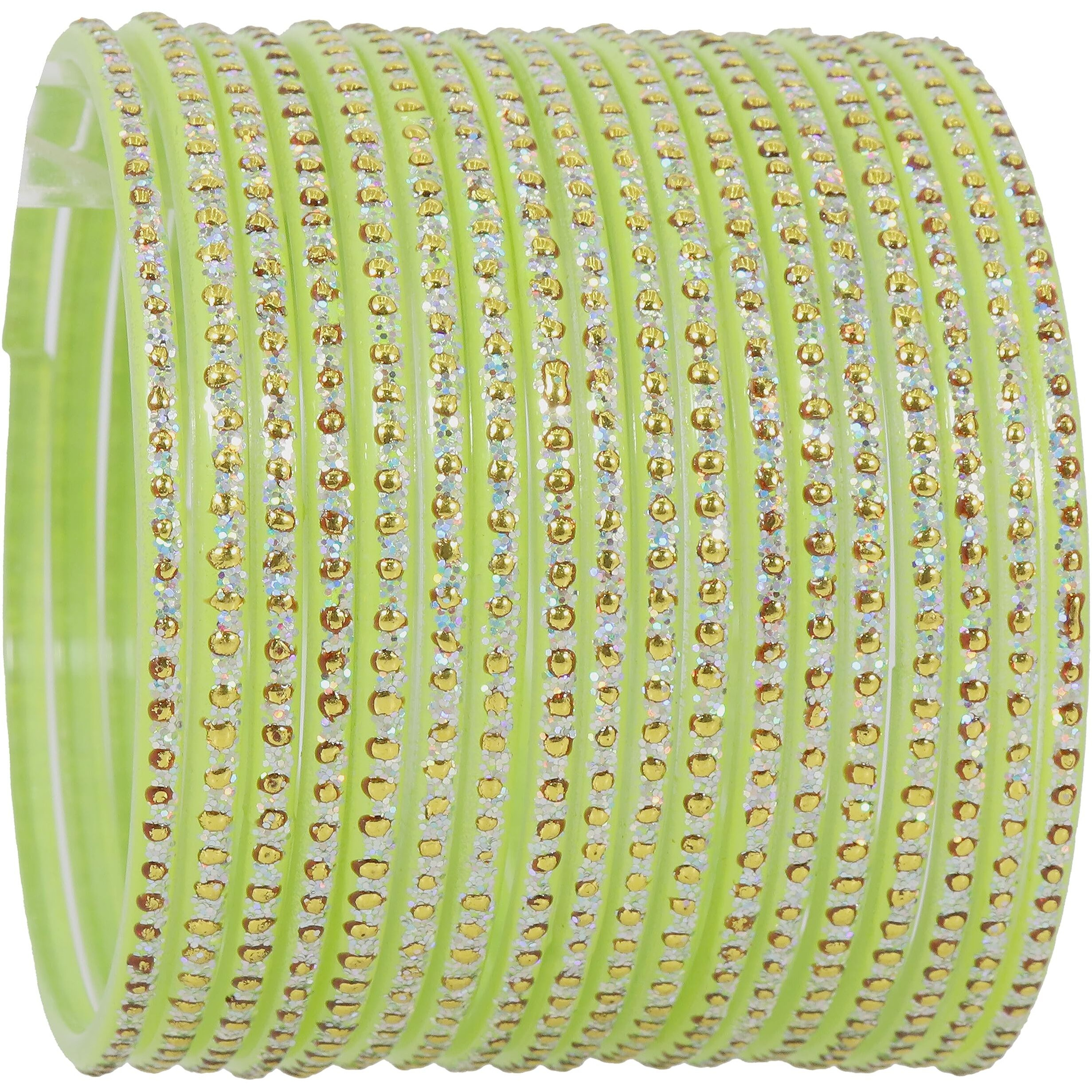 NMII Glass with Polka Dots & Glitter Stylish Fancy Bangles Set For Women & Girls | Glass Bangles | Traditional Women Bangles - Pack of 36 Bangle, (F181-Momos-TGreen-2.8 Inches), Pack Of 36 Bangles