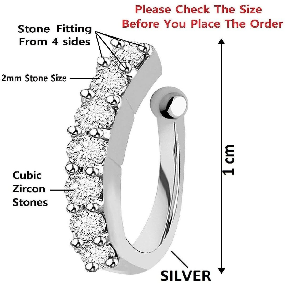 VAMA FASHIONS Without Piercing Clip on Silver Nose pin without Hole Pressing Type Press Nose ring for Women (Pressing Silver nose ring)