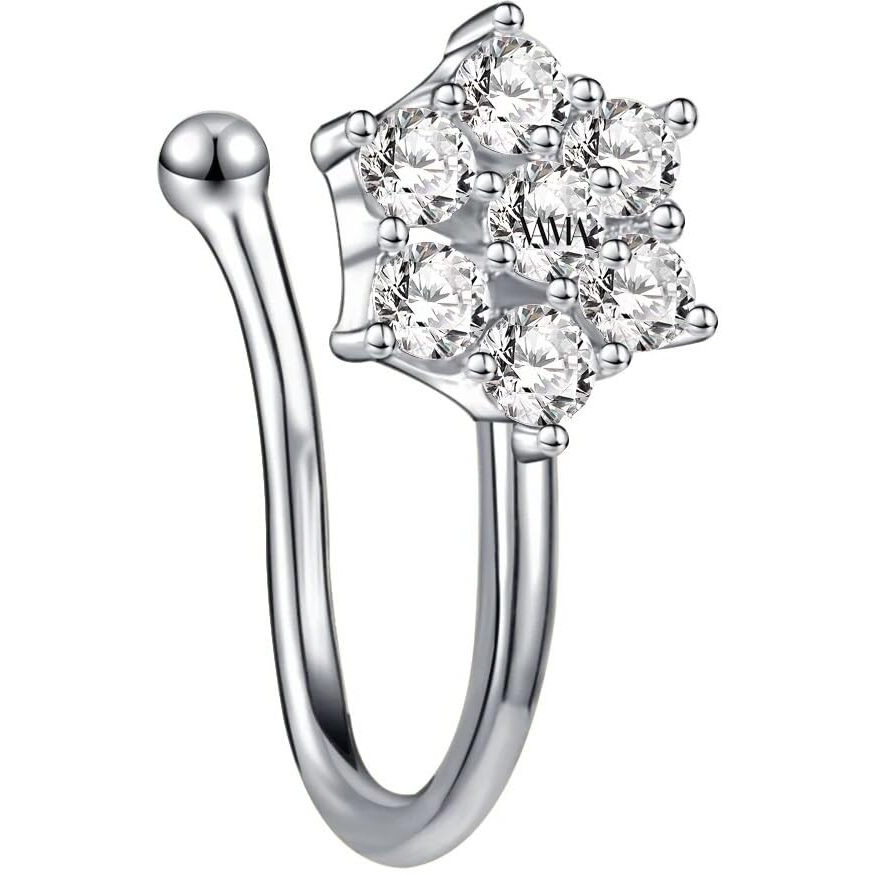 VAMA FASHIONS Without Piercing Clip on Silver Nose pin without Hole Pressing Type Press Nose ring for Women (Press Silver Nose Studs)