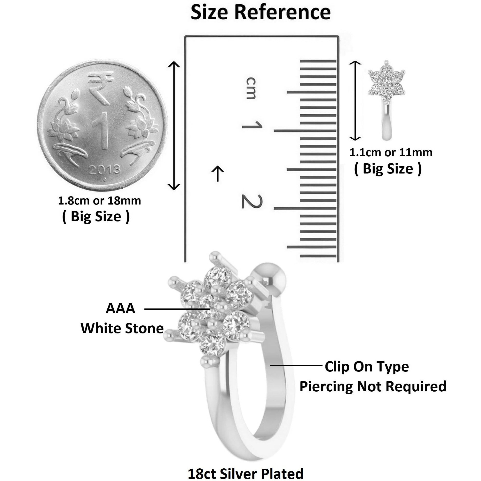 VAMA FASHIONS Without Piercing Clip on Silver Nose pin without Hole Pressing Type Press Nose ring for Women (Press Silver Nose Studs)