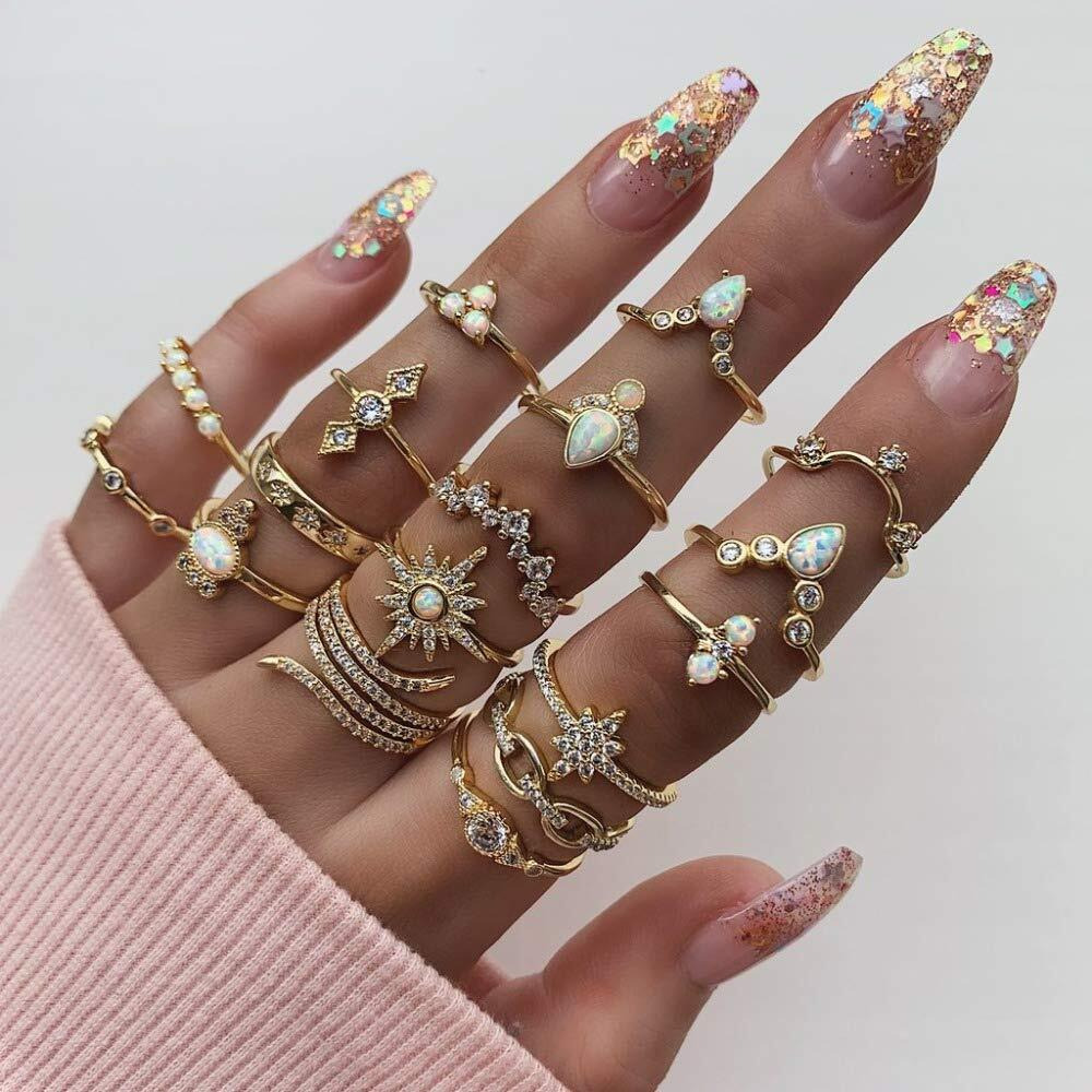 Jewels Galaxy Exclusive AD Studded Floral Gold Plated Plushy Rings Jewellery For Women & Girls (Mixed Sizes) (JG-PC-RNGS-905)