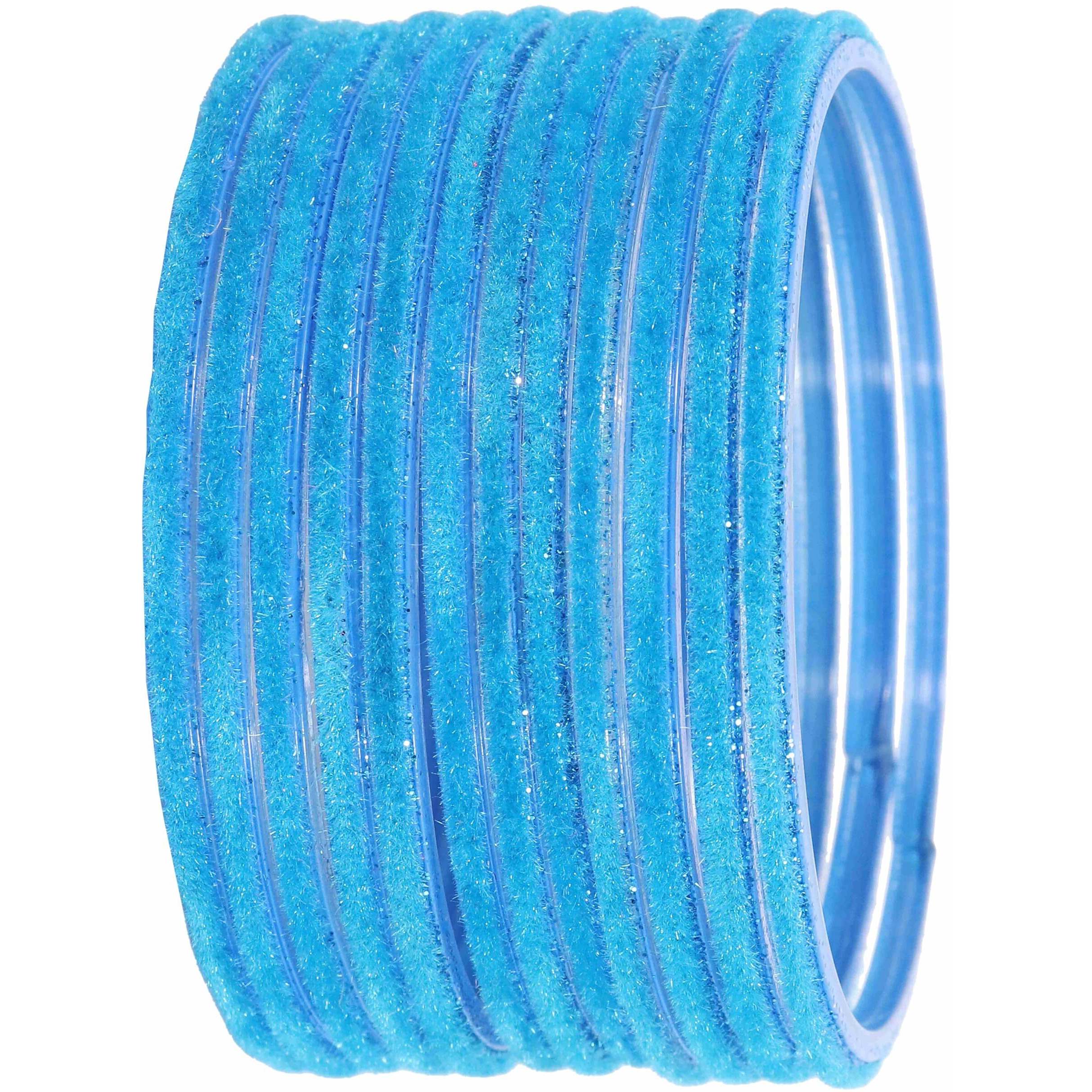 NMII Glass Velvet Bangles Set For Women and Girls | Plain Glass Bangles | Velvet Chudi | Simple Bangles For Women | Kaanch ki Chudi | Stylish Glass bangles- Set of 24, (Glass Velvet-SkyBlue-2.8)