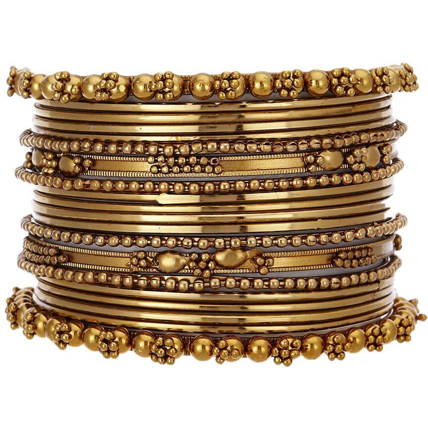 KENNICE Set Of 20 Antique Look Oxidised Mehandi Toned Classic Textured Bangles Set For Women & Girls