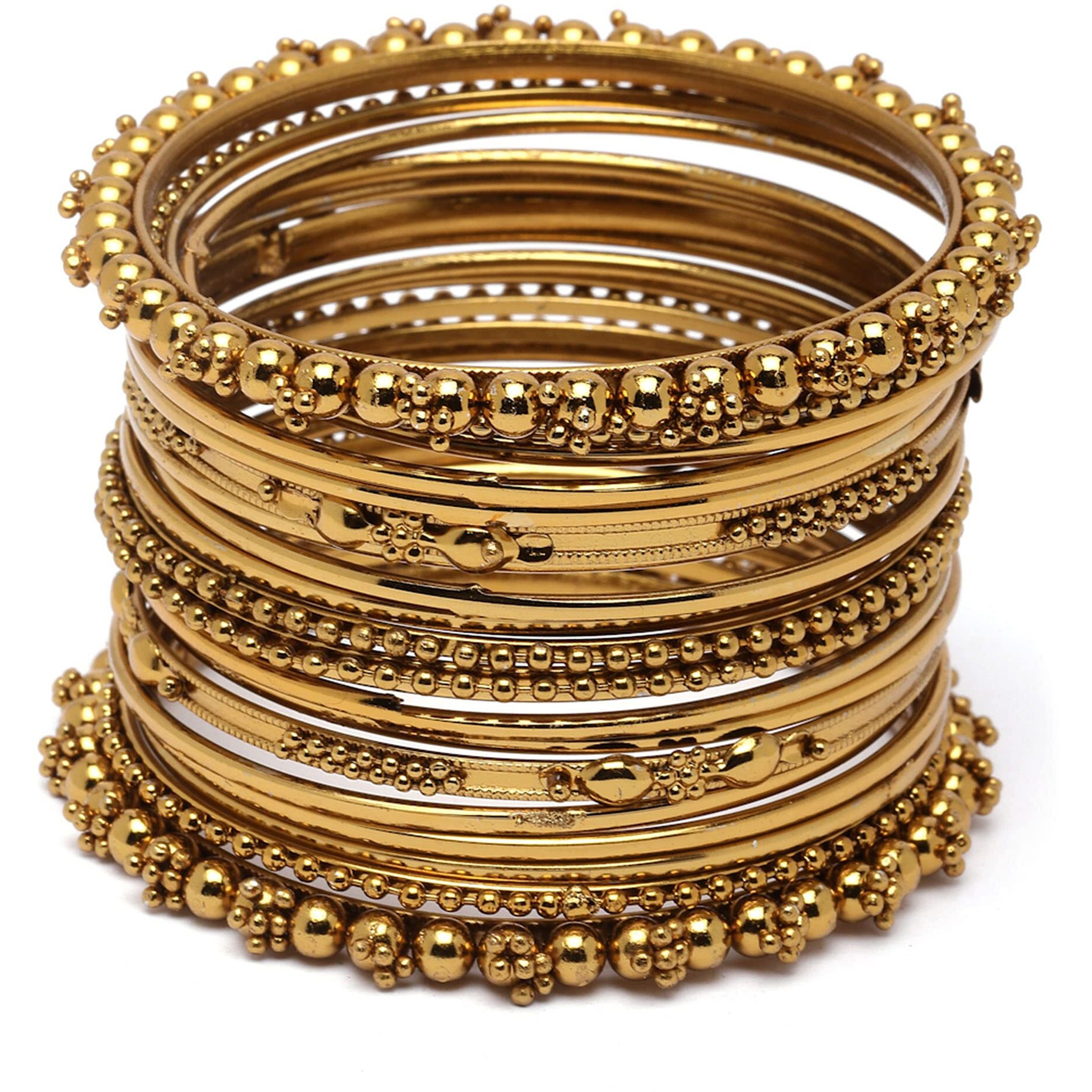 KENNICE Set Of 20 Antique Look Oxidised Mehandi Toned Classic Textured Bangles Set For Women & Girls