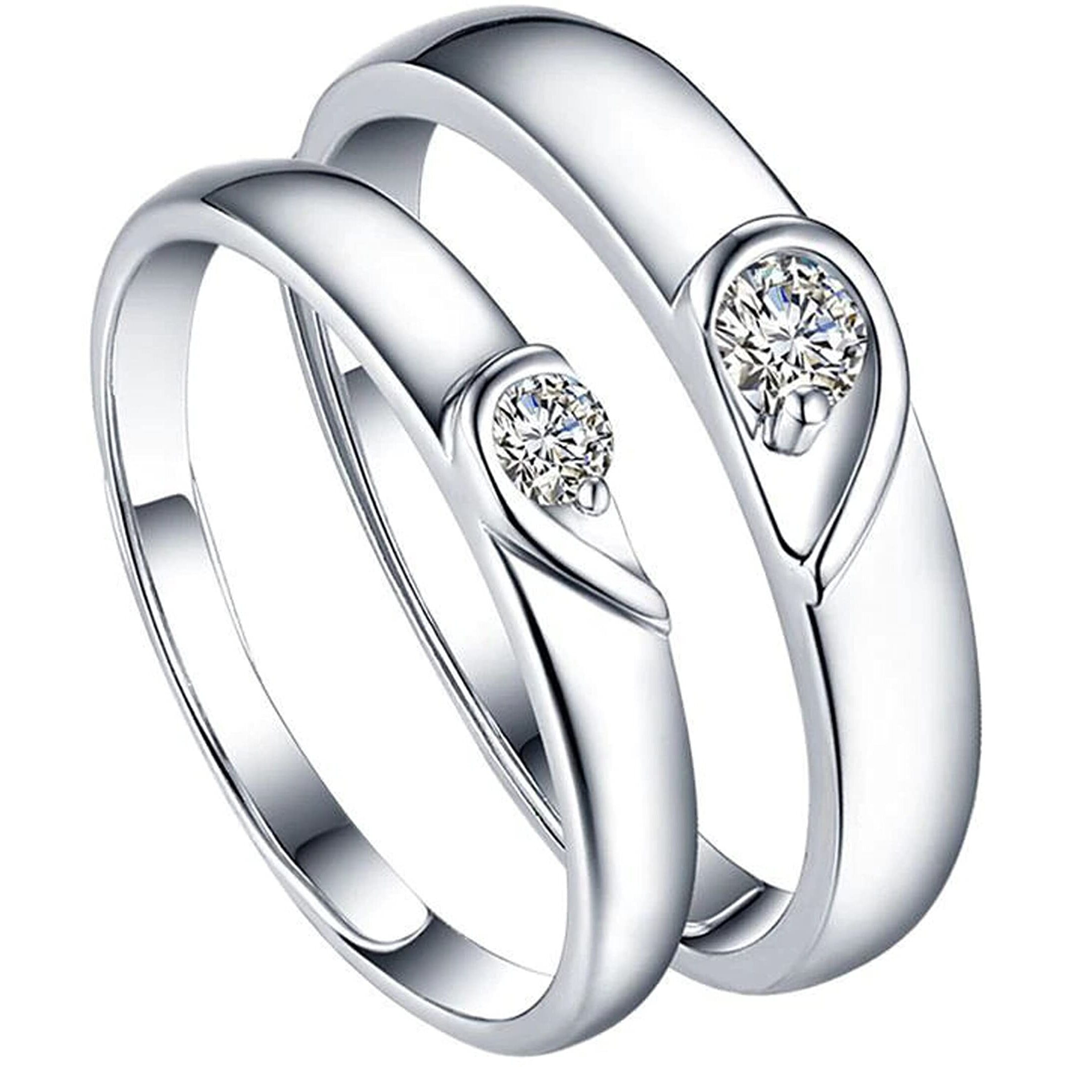 Fashion Frill Delicate Rings For Women Crystal Silver Plated Heart Design Adjustable Silver Ring Finger Couple Ring For Women Girls Men Boys Rings Wife Girlfriend Valentine (Contemporary)
