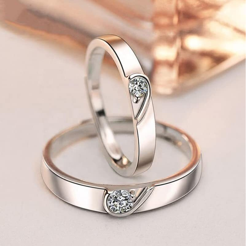 Fashion Frill Delicate Rings For Women Crystal Silver Plated Heart Design Adjustable Silver Ring Finger Couple Ring For Women Girls Men Boys Rings Wife Girlfriend Valentine (Contemporary)
