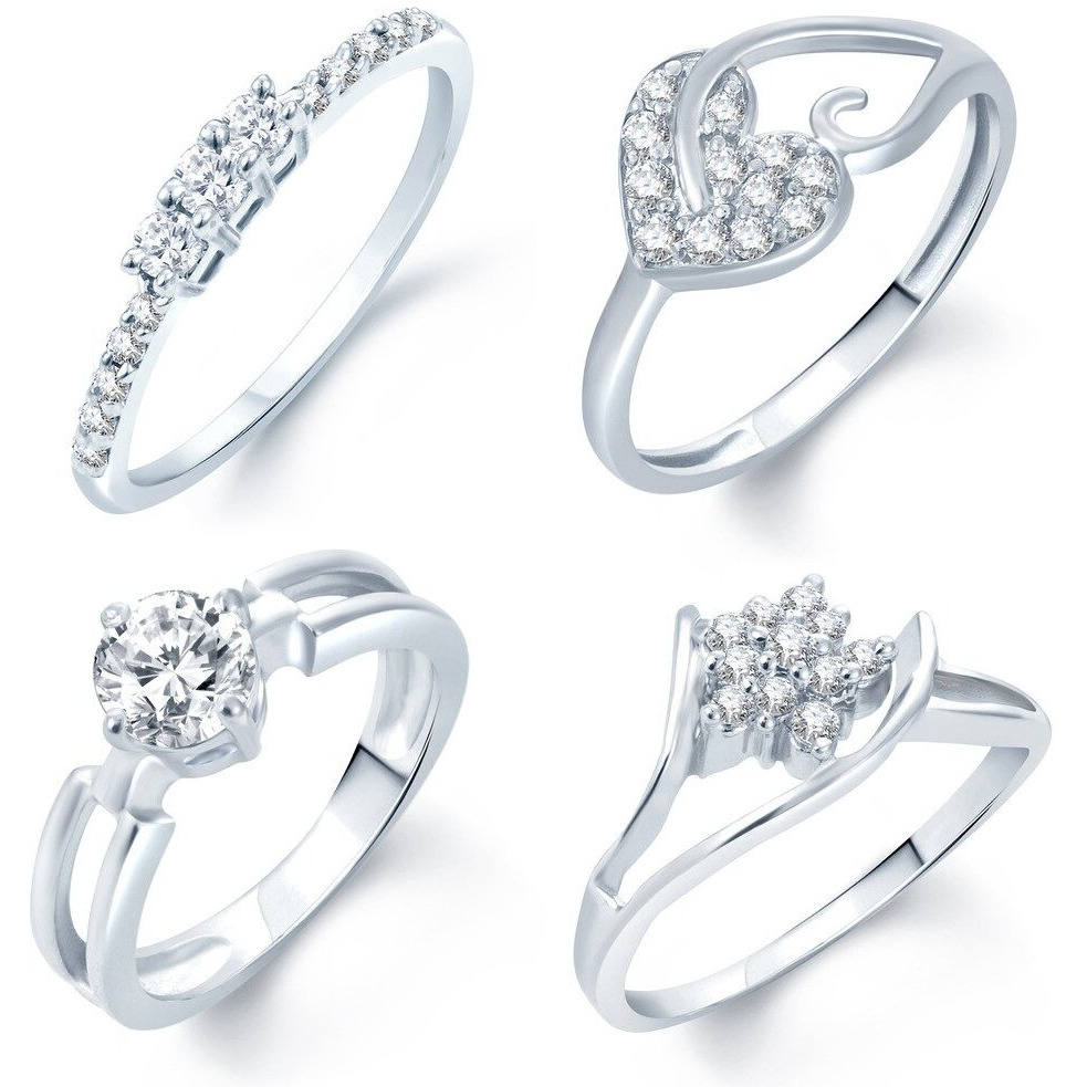 Sukkhi Incredible Rhodium Plated Set of 4 Cz Ring Combo for Women (288CB1300_8)