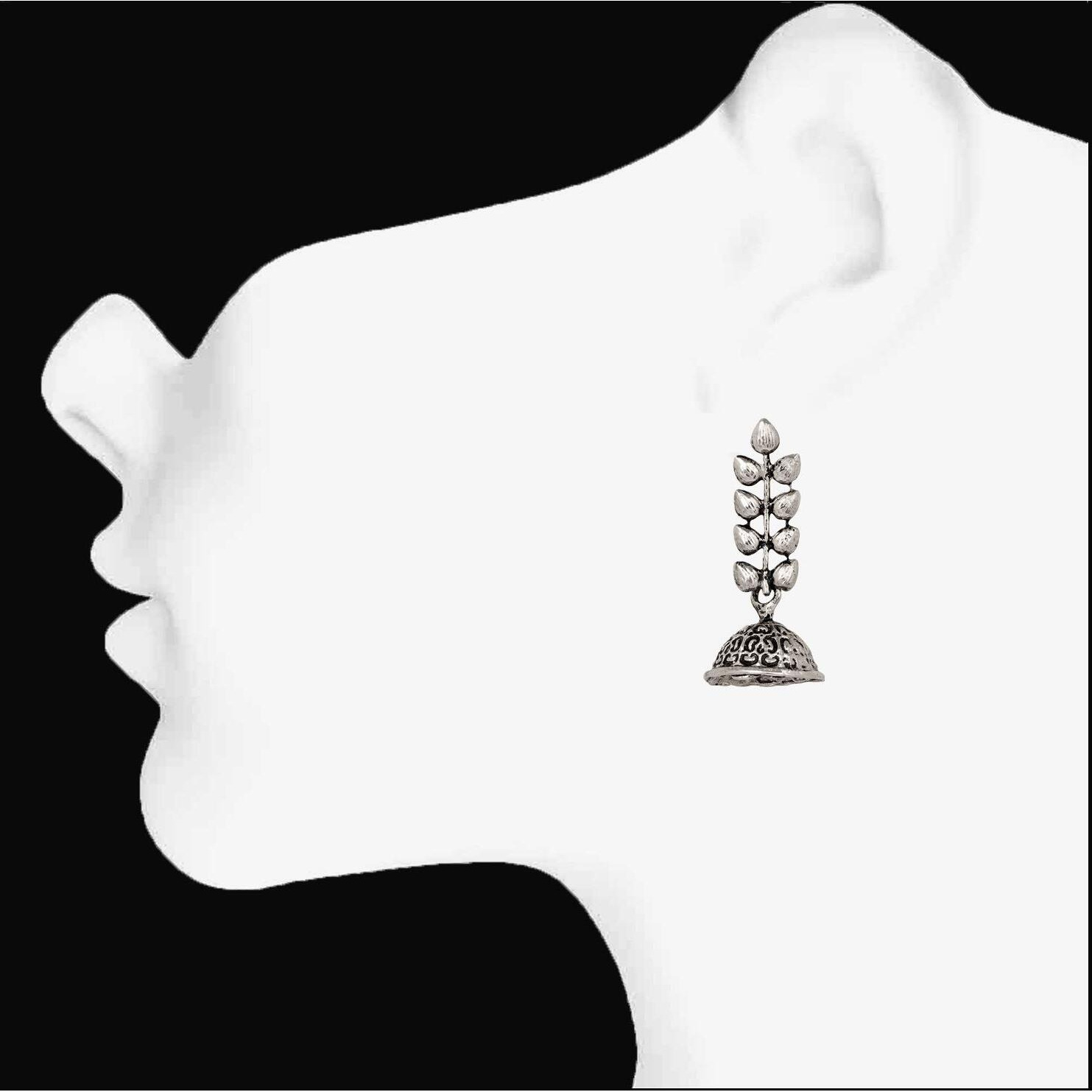 Mahi Leaf Shape Silver Oxidized Traditional Small Dangle Jhumka Earrings for Women and Girls ER1109647R