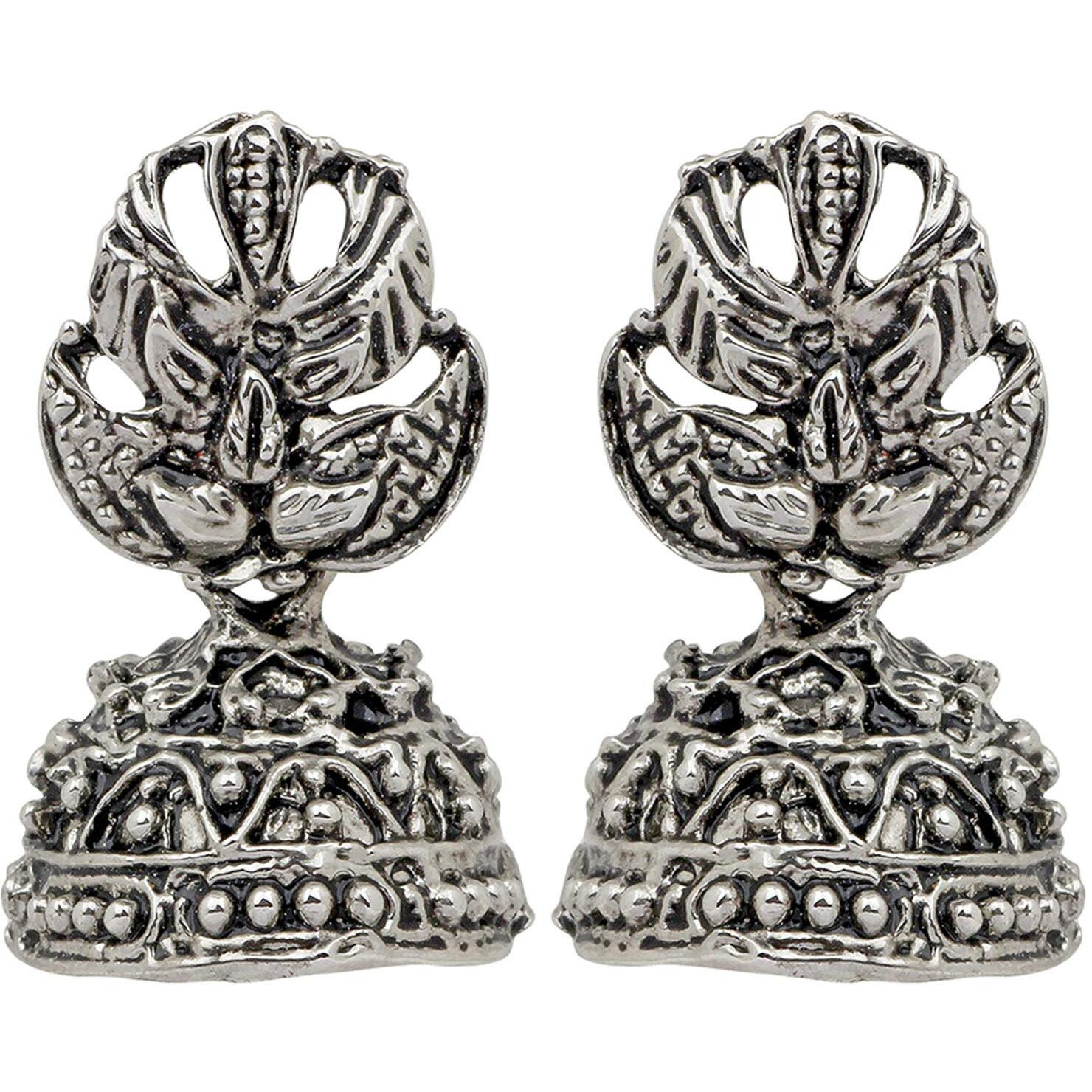 Mahi Leaf Tree Shape Silver Oxidized Traditional Small Dangle Jhumka Earrings for Women and Girls ER1109654R