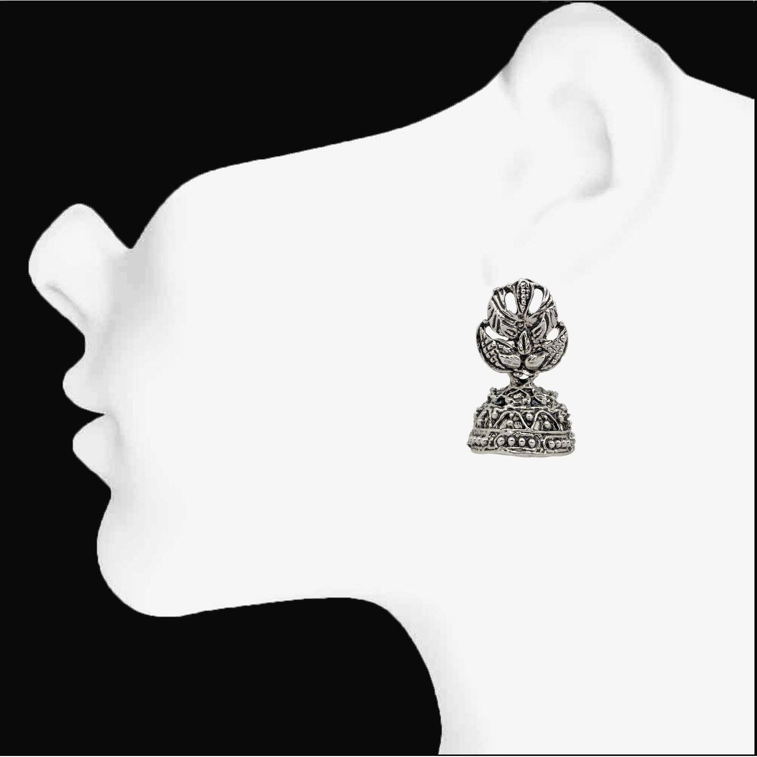 Mahi Leaf Tree Shape Silver Oxidized Traditional Small Dangle Jhumka Earrings for Women and Girls ER1109654R