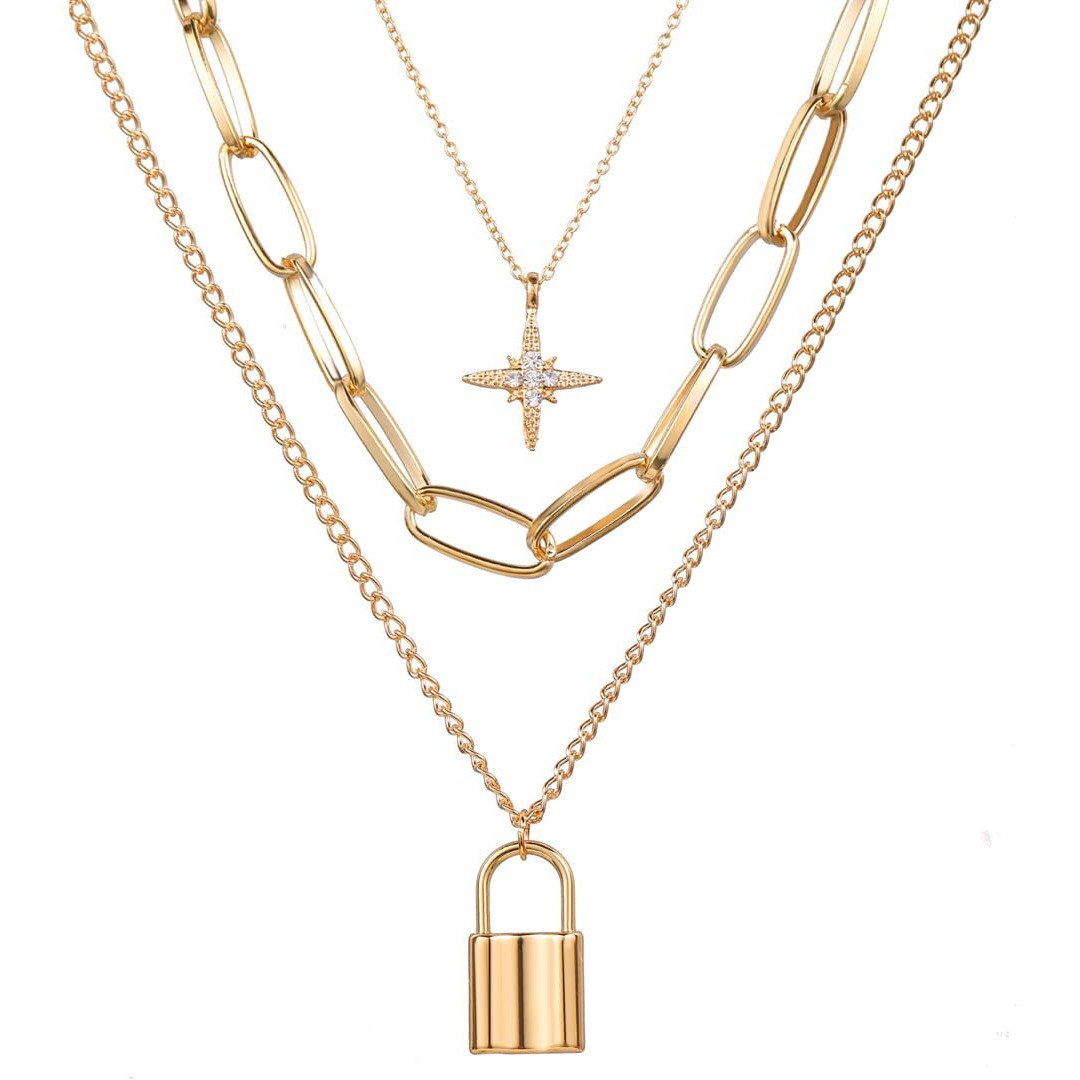 Shining Diva Fashion Latest Multilayer Western Neckpiece Neck Chain Necklace for Women and Girls, golden (12966np)