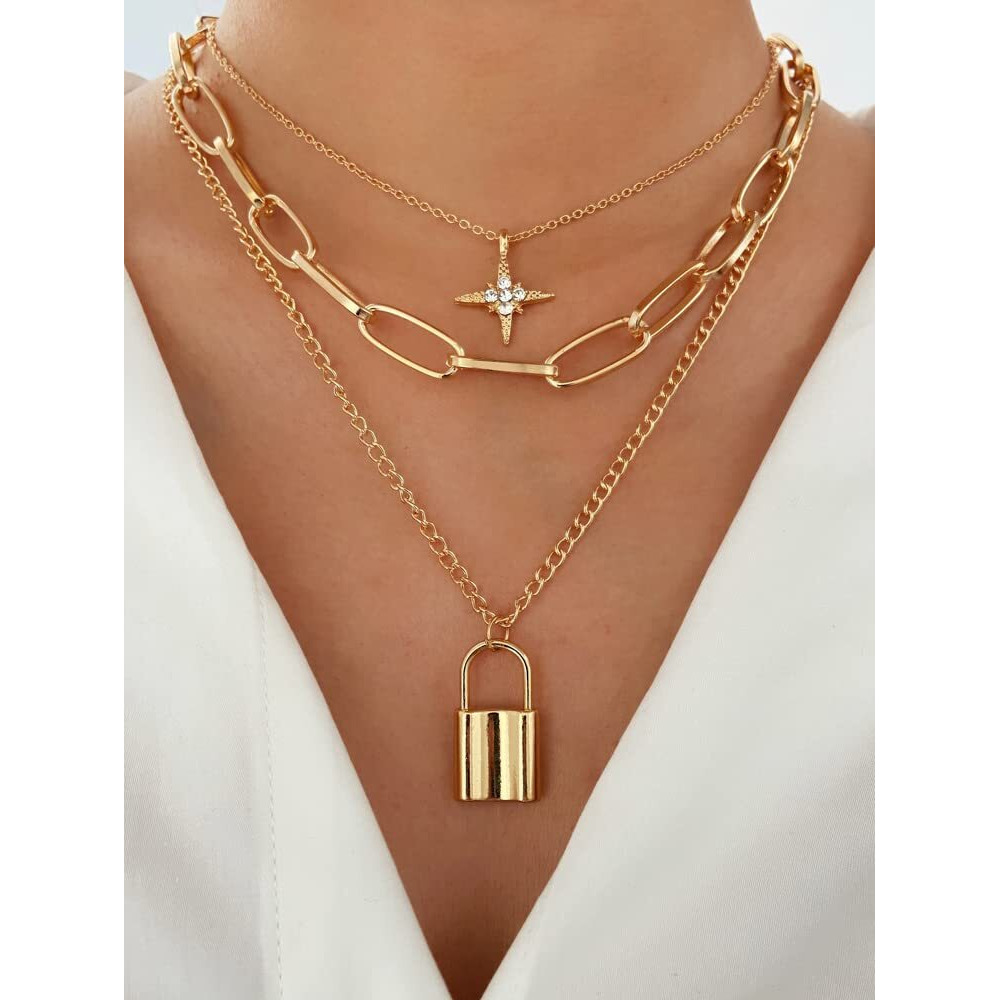 Shining Diva Fashion Latest Multilayer Western Neckpiece Neck Chain Necklace for Women and Girls, golden (12966np)