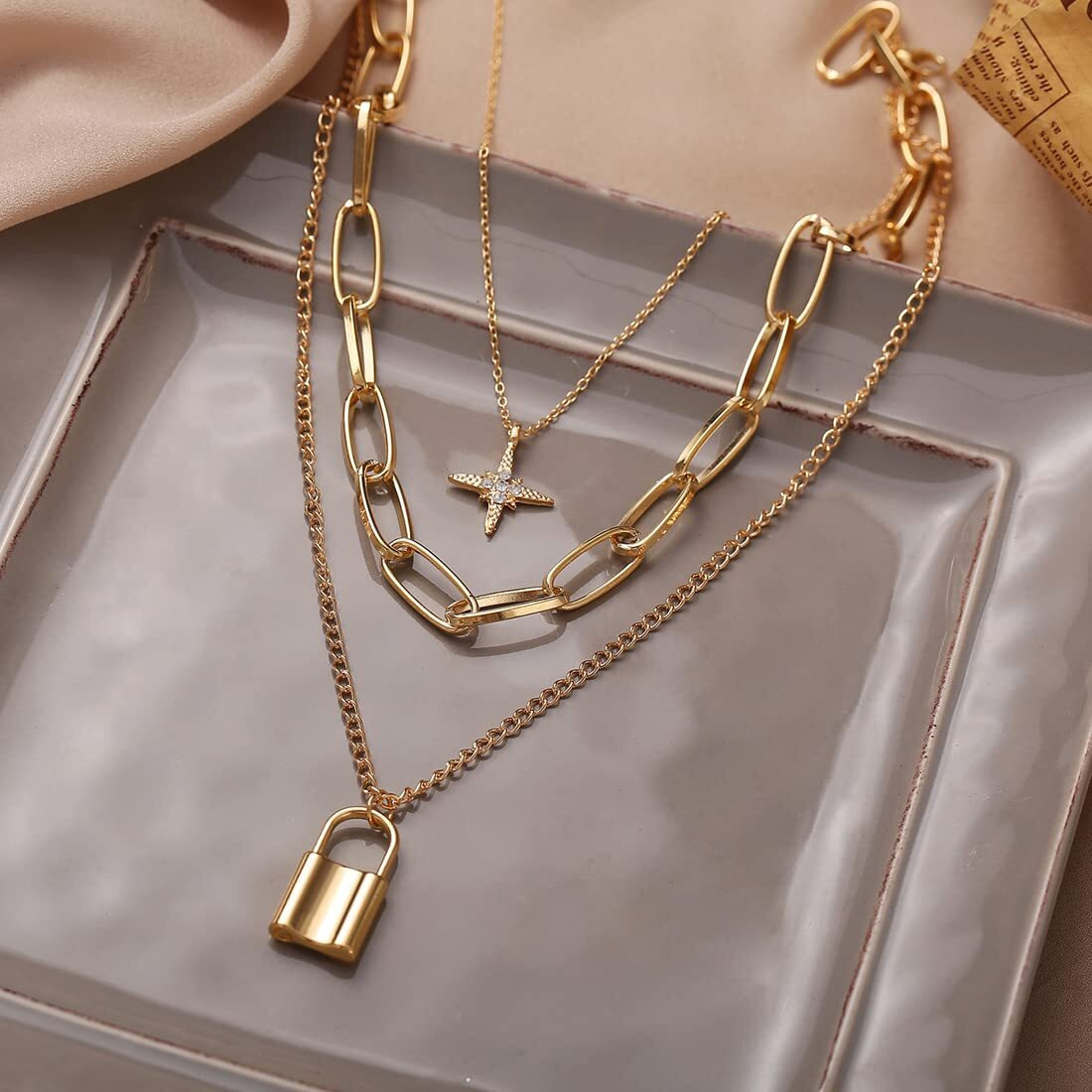 Shining Diva Fashion Latest Multilayer Western Neckpiece Neck Chain Necklace for Women and Girls, golden (12966np)