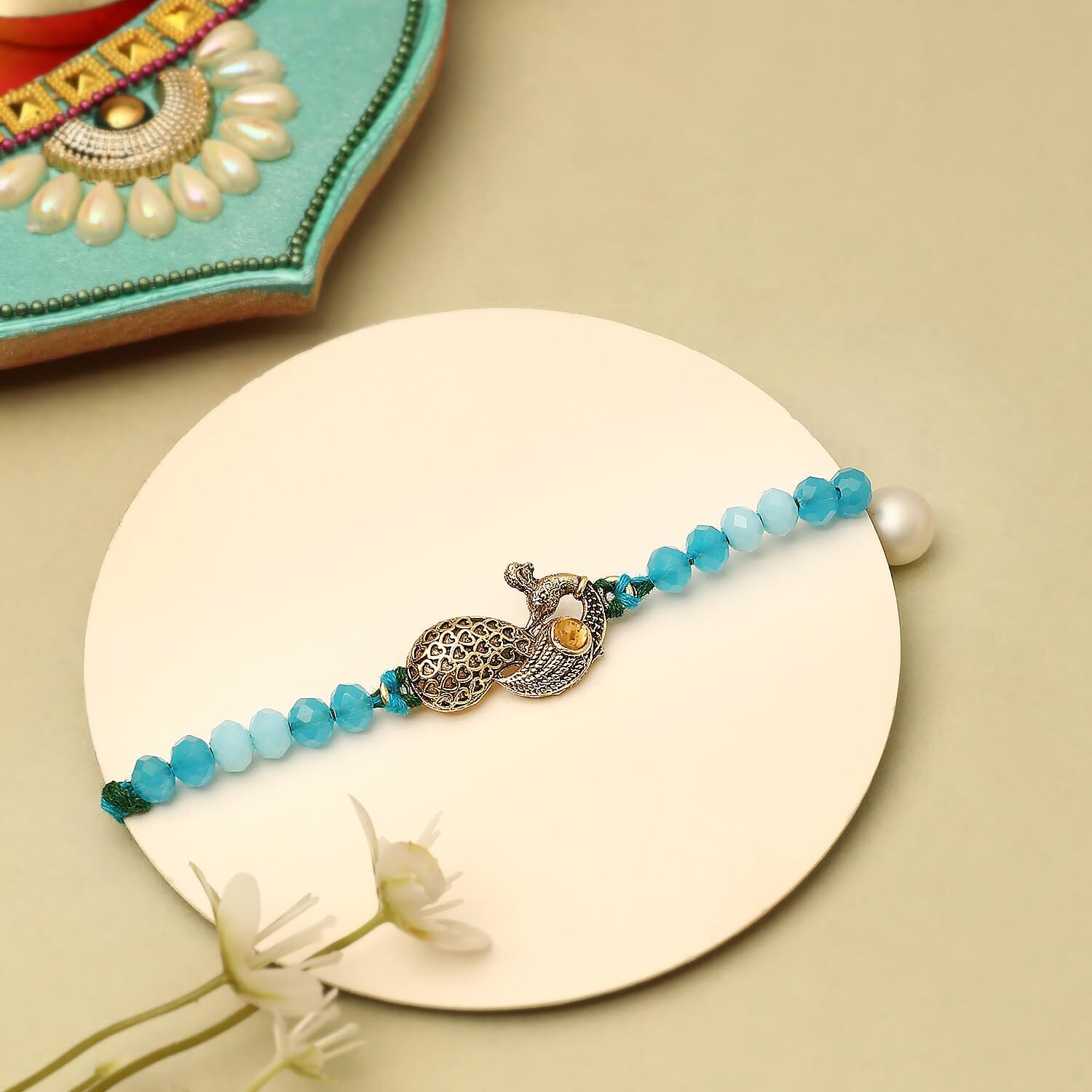 The Purple Tree Beautiful Kundan Peacock Rakhi For Brother with Roli Chawal and Card (set of 1) Rakhi for bhai, Rakshabandhan Gift for brother, Rakhi Thread, Rakhi Gift