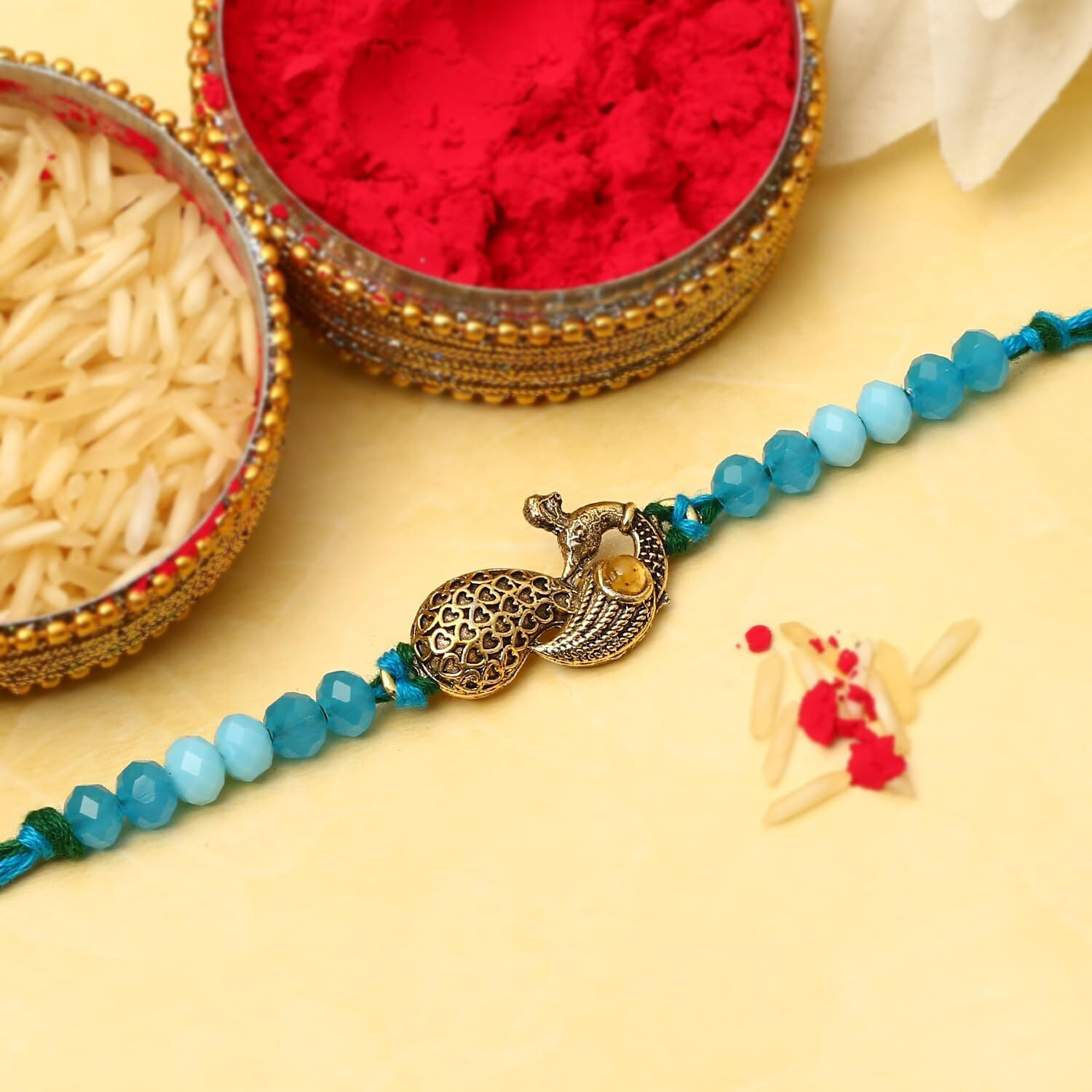 The Purple Tree Beautiful Kundan Peacock Rakhi For Brother with Roli Chawal and Card (set of 1) Rakhi for bhai, Rakshabandhan Gift for brother, Rakhi Thread, Rakhi Gift